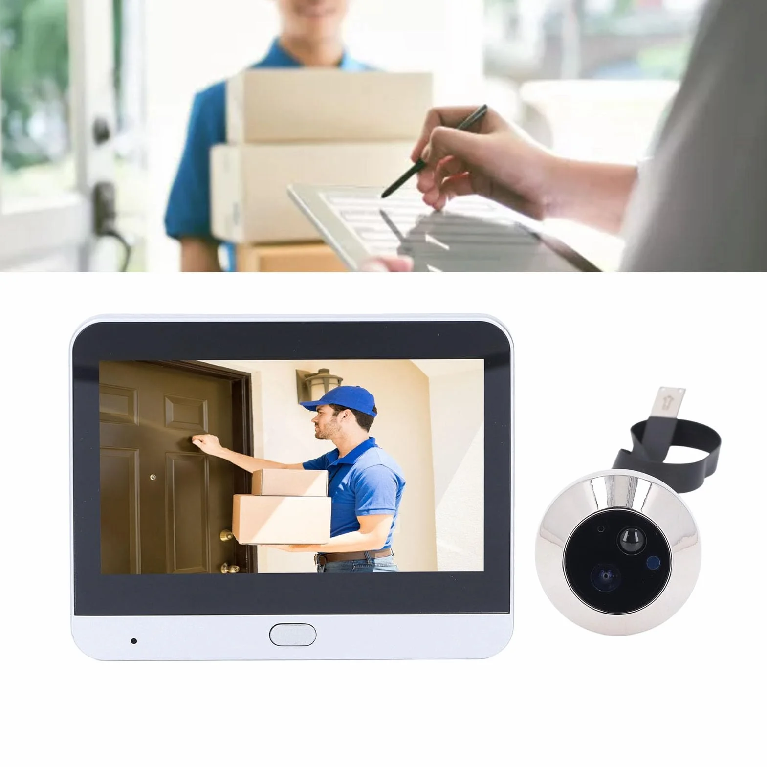 Dpofirs Kamera wizjer do drzwi z ekranem 4,3", 2 MP 1080p PIR, wykrywanie ruchu, noktowizor