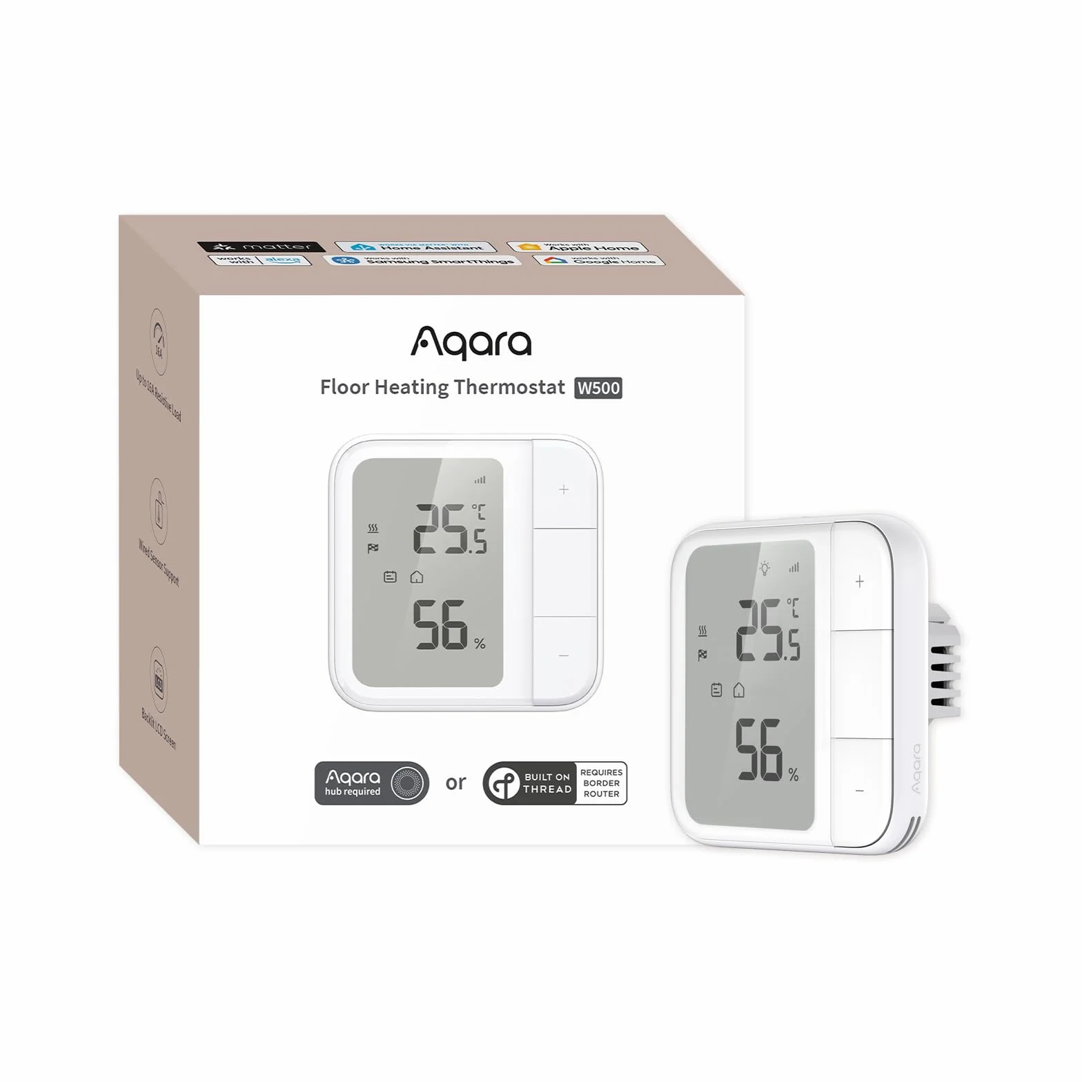 Aqara W500 Termostat Do Ogrzewania Podłogowego, 16 A, Thread/Zigbee, Matter, Czujnik NTC