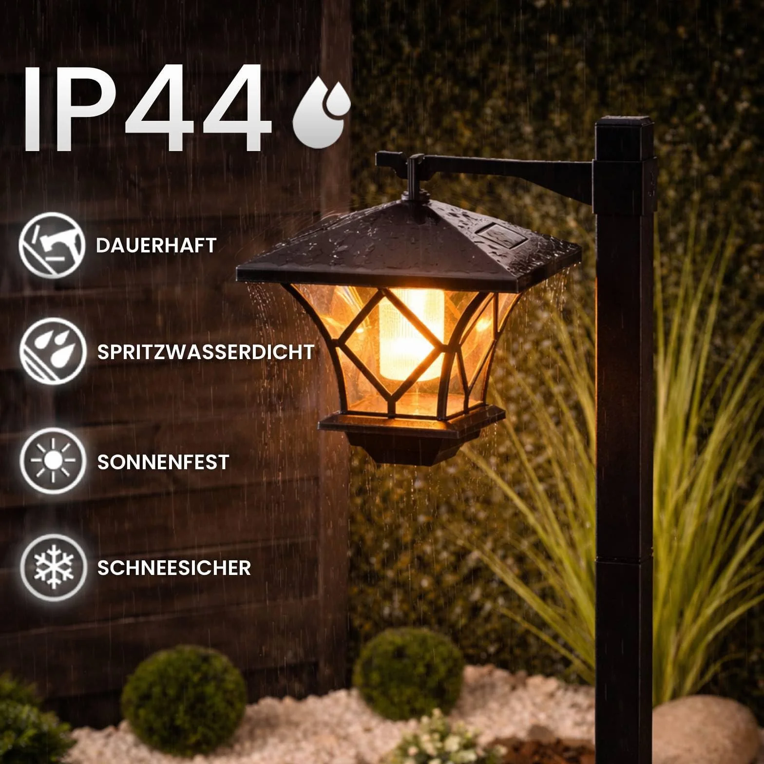 Lumiled Lampa solarna do ogrodu, z ostrzem do wbijania w ziemię, lampa solarna LED do użytku na zewnątrz, ciepła biel, 3000 K, solarna lampa ogrodowa, 150 cm, oświetlenie dróg, dekoracja ogrodowa