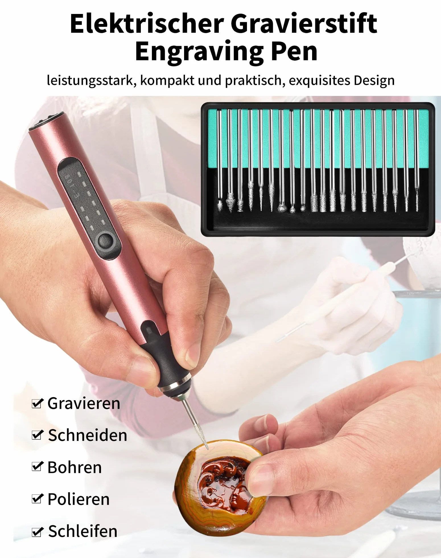Elektryczny rysik grawerski Wielofunkcyjny zestaw narzędzi grawerskich, ZITFRI Mini grawer do grawerowania z akcesoriami do grawerowania, ładowalny rysik do grawerowania do majsterkowania na metalu