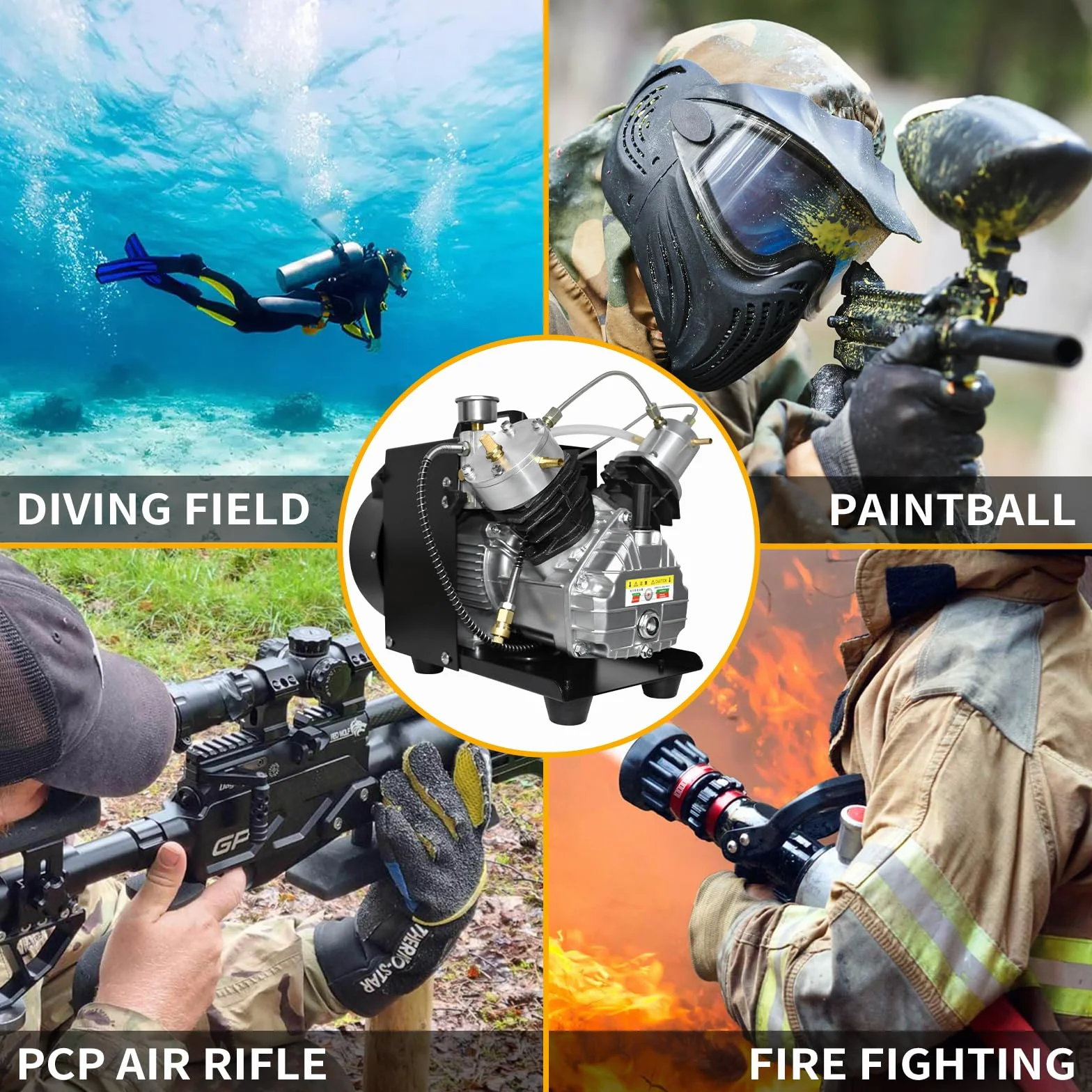 TUXING Sprężarka powietrza 4500Psi Pcp, mini podwójny cylinder wysokociśnieniowy do napełniania zbiornika do nurkowania, paintball - 110 V (TXEDM041)