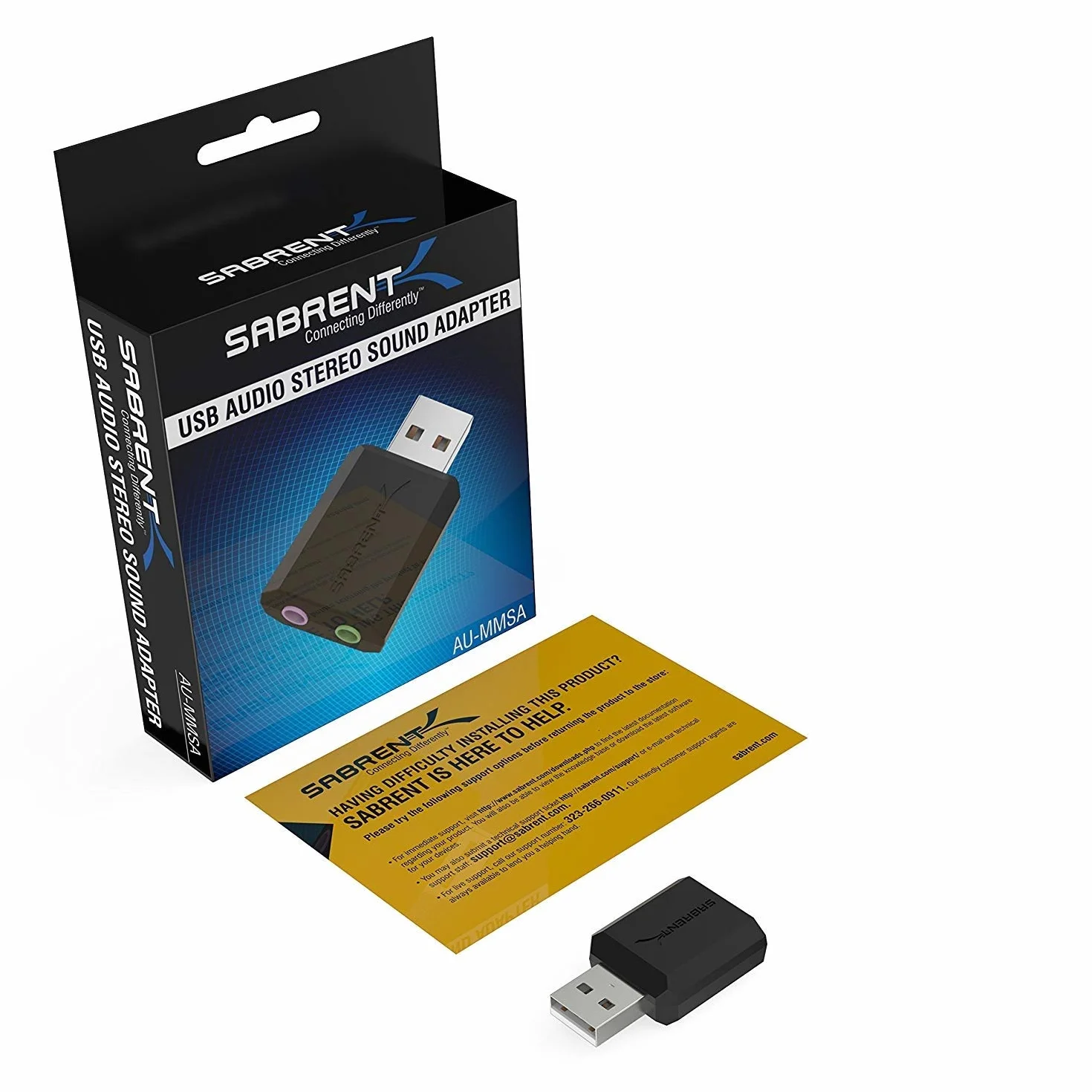 Sabrent AU-MMSA Zewnętrzny Adapter Dźwięku, Czarny, 3.81 x 1.02 x 2.29 cm