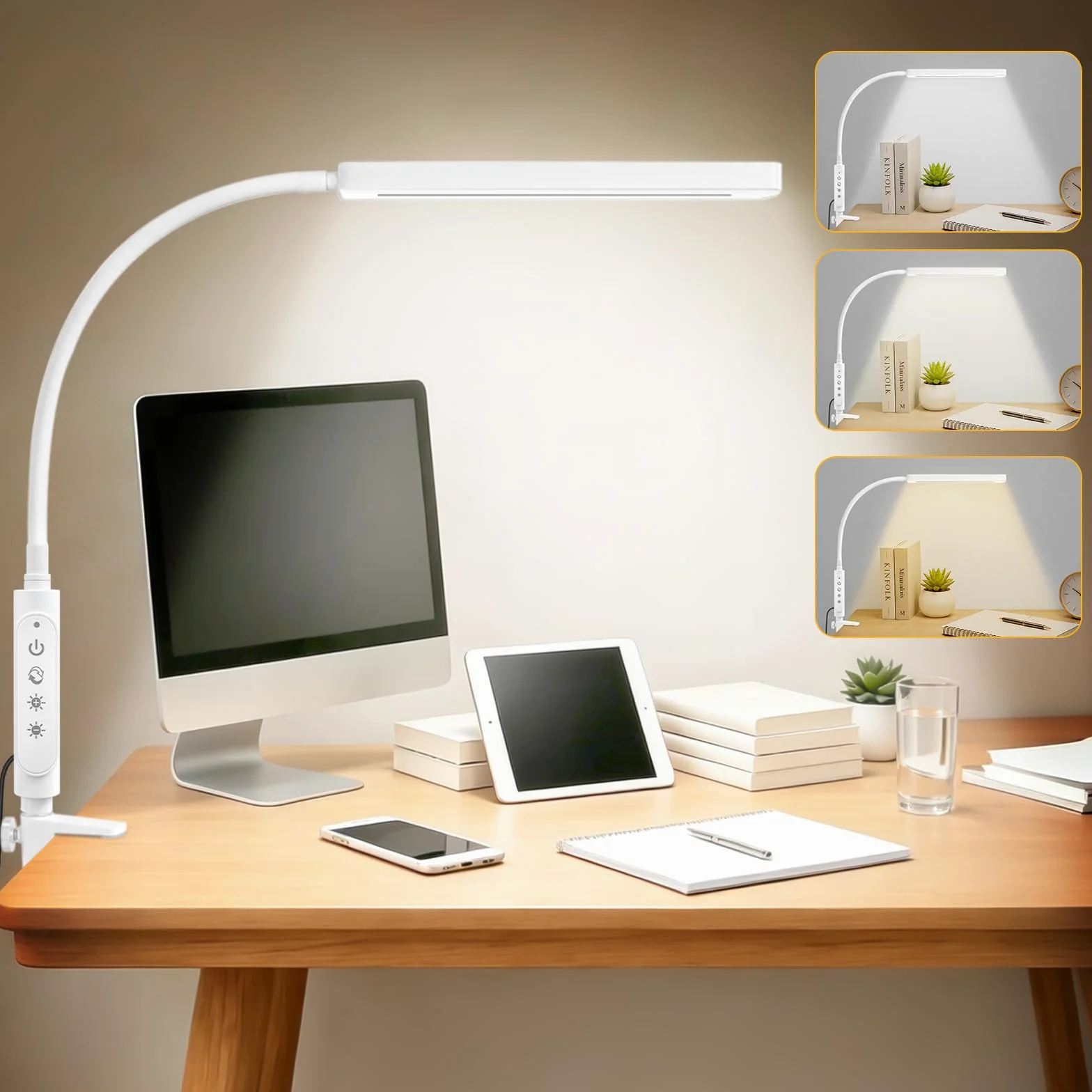 Lermende Lampa biurkowa LED z zaciskiem White-JS