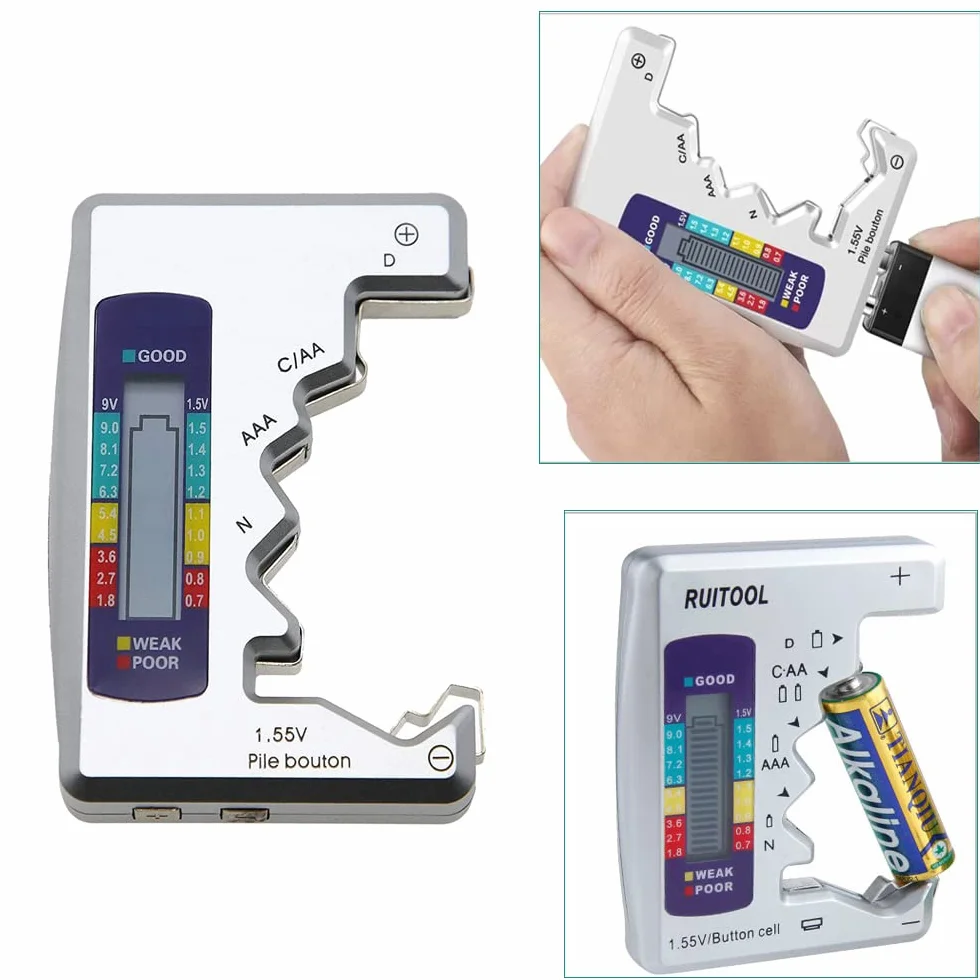 Mesee Cyfrowy tester baterii LCD uniwersalny do AA AAA C D N 9V