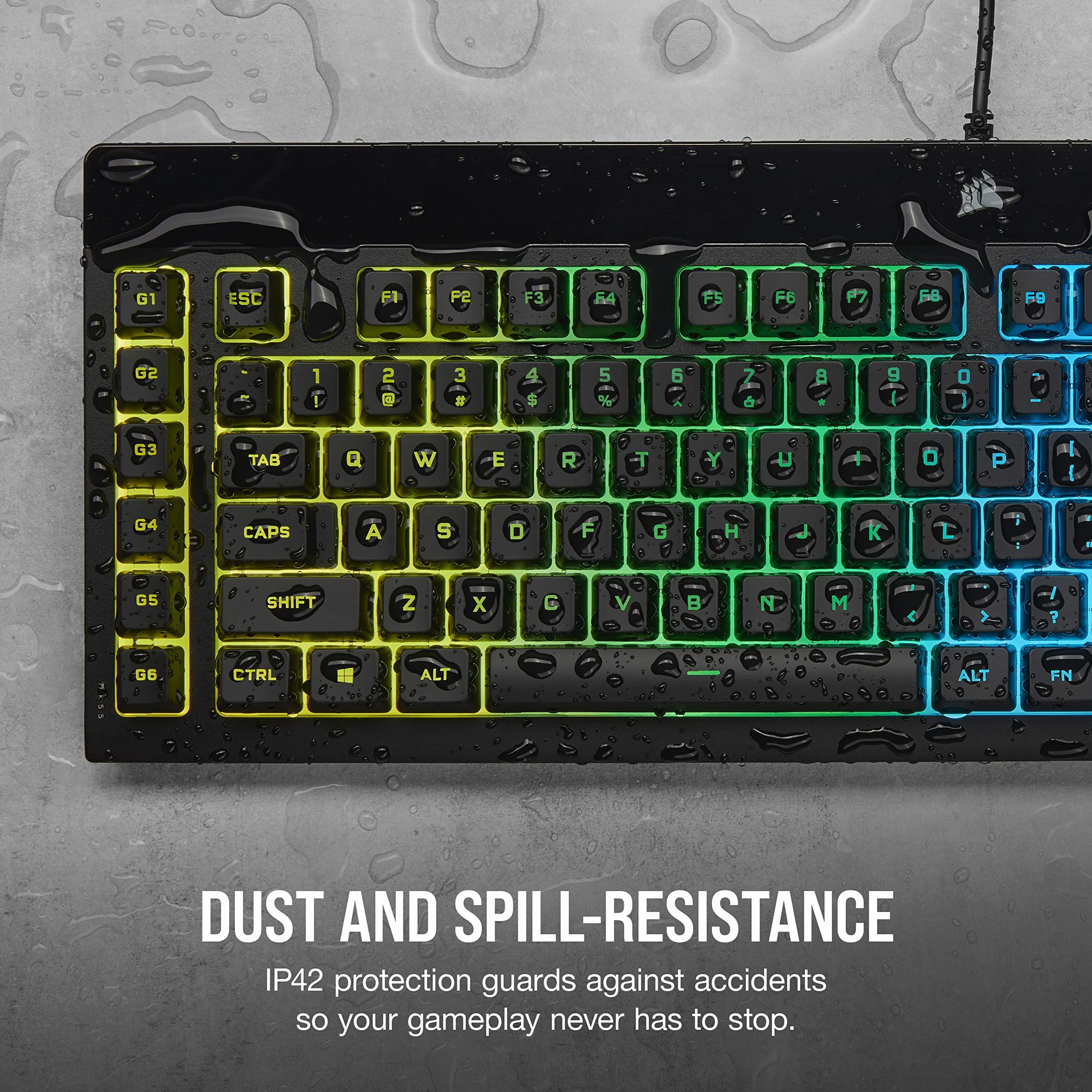 CORSAIR K55 RGB PRO XT przewodowa klawiatura do gier, IP42, odporna na kurz i zalanie, 6 klawiszy makro z integracją Elgato, kompatybilna z iCUE, QWERTY UK, PC, Mac, Xbox, czarna