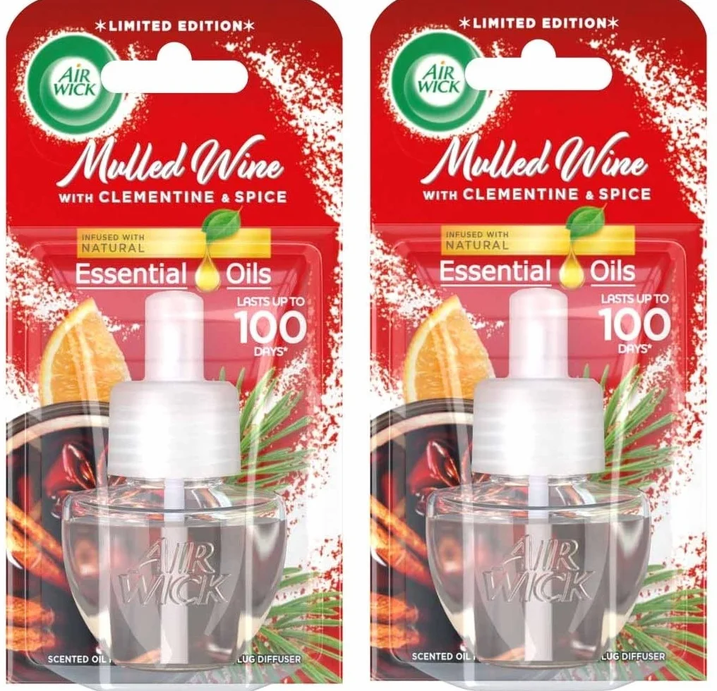 Wkład do dyfuzora Air Wick, grzane wino, opakowanie 2 x 19 ml, długotrwały zapach, utrzymuje się do 200 dni, odświeżacz powietrza z wtyczką
