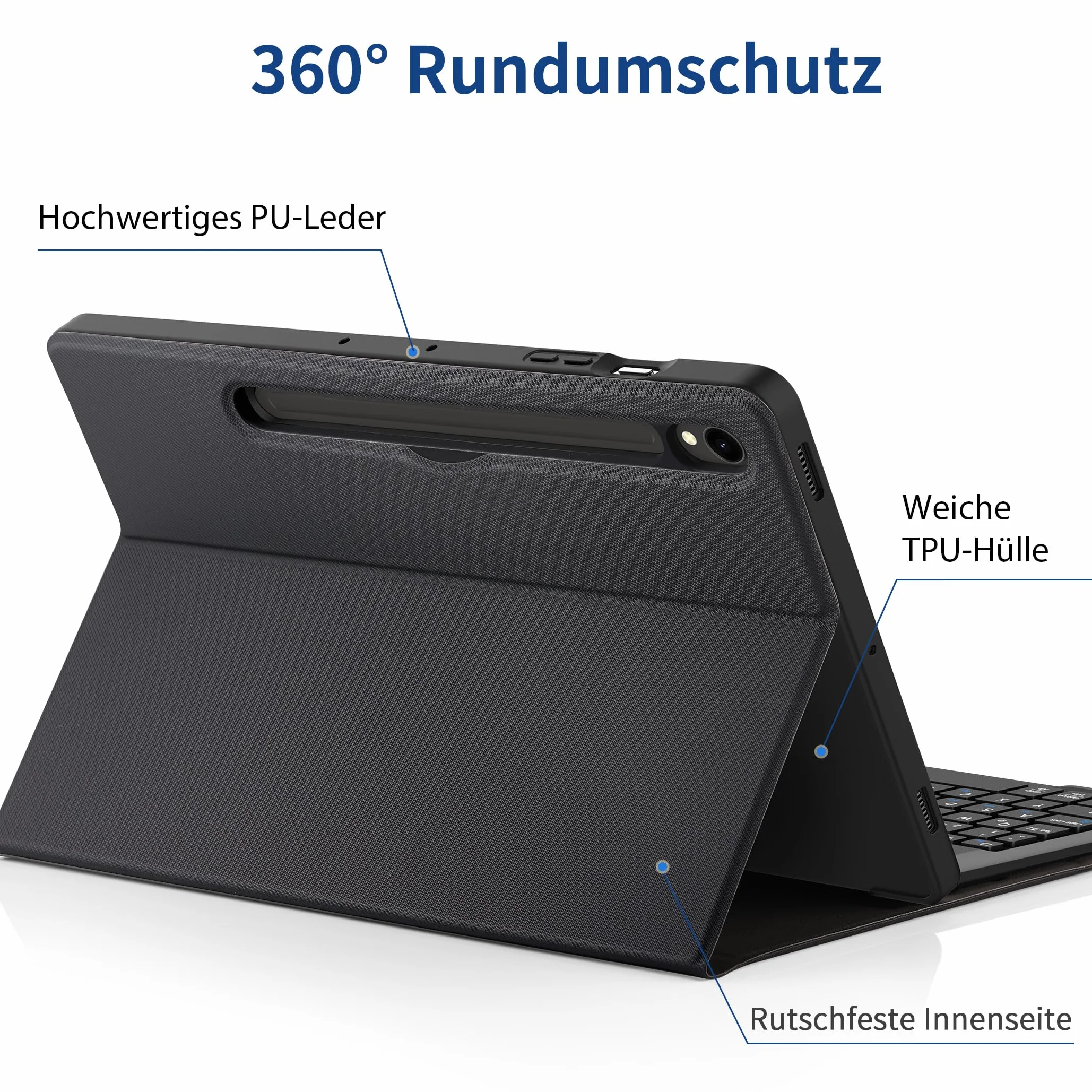 EasyAcc Etui na klawiaturę kompatybilne z Samsung Galaxy Tab S9 FE 10,9 cala / S9 2023 11 cali z folią ochronną, zdejmowane etui ochronne na klawiaturę z uchwytem na ołówek, czarne