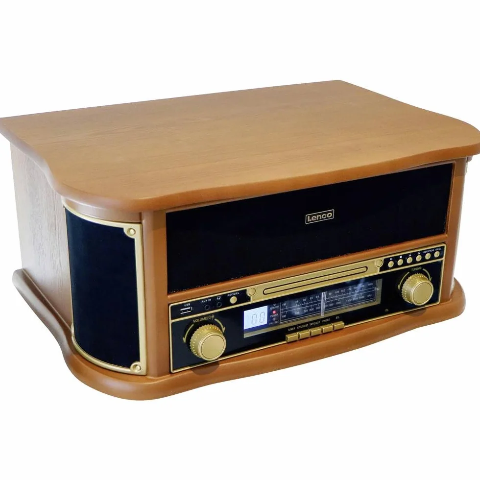 Lenco TCD-2551 gramofon Bluetooth z głośnikiem, odtwarzacz CD, magnetofon, 3 prędkości, napęd pasowy, 2 x 5 W, drewno