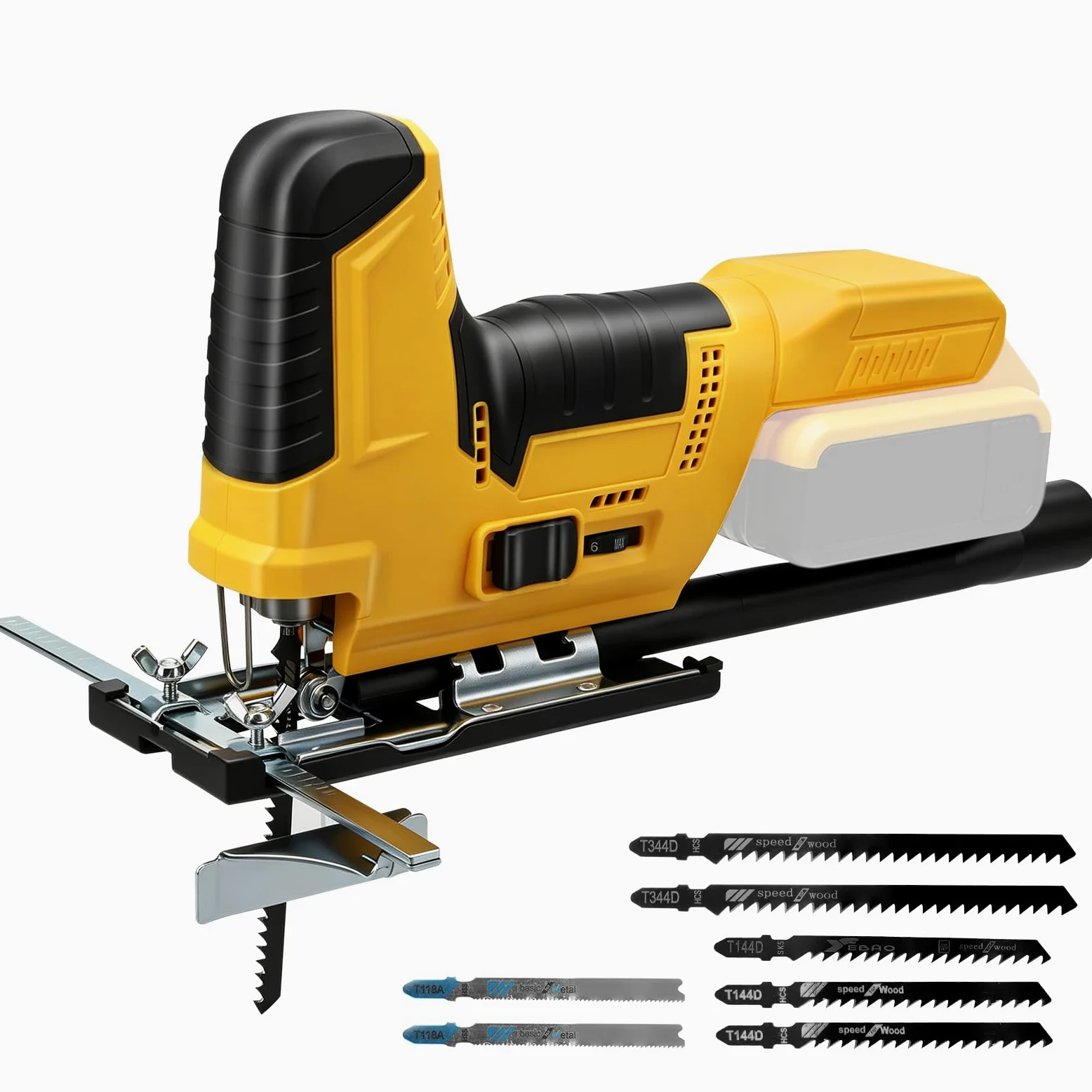 WingFly Wyrzynarka do akumulatora Dewalt 18 V, 20 V, 2800 SPM, elektryczna wyrzynarka z 7 ostrzami z chwytem T, zmienna prędkość, cięcie skośne 0°-45°, do drewna, plastiku, metalu