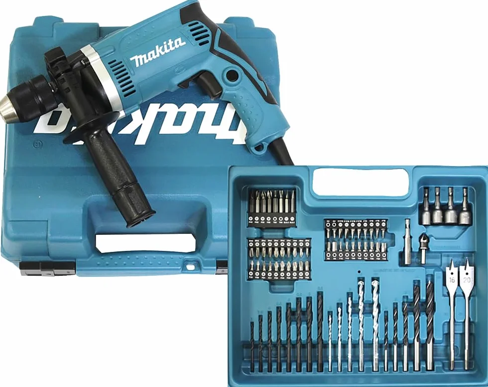 Makita Hp1631Kx3 Wiertarka Udarowa w Walizce 710 w Niebieski/Czarny
