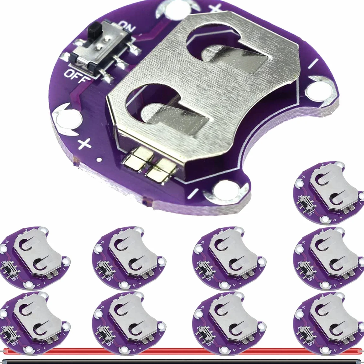 CR2032 Lilypad uchwyt na baterie guzikowe z przełącznikiem dźwigienkowym, moduł montażowy 24AWG (10 sztuk)