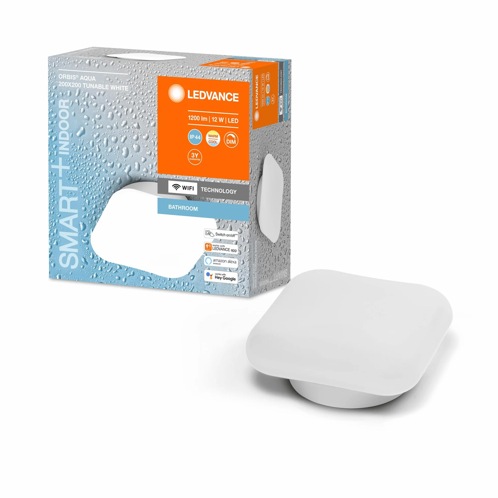 LEDVANCE Oprawa oświetleniowa: BATHROOM DECORATIVE CEILING AND WALL WITH WIFI TECHNOLOGY / 12 W, 220…240 V, kąt rozsyłu światła: 110°, Program Tunable White, 3000…6500 K, materiał: steel, IP44