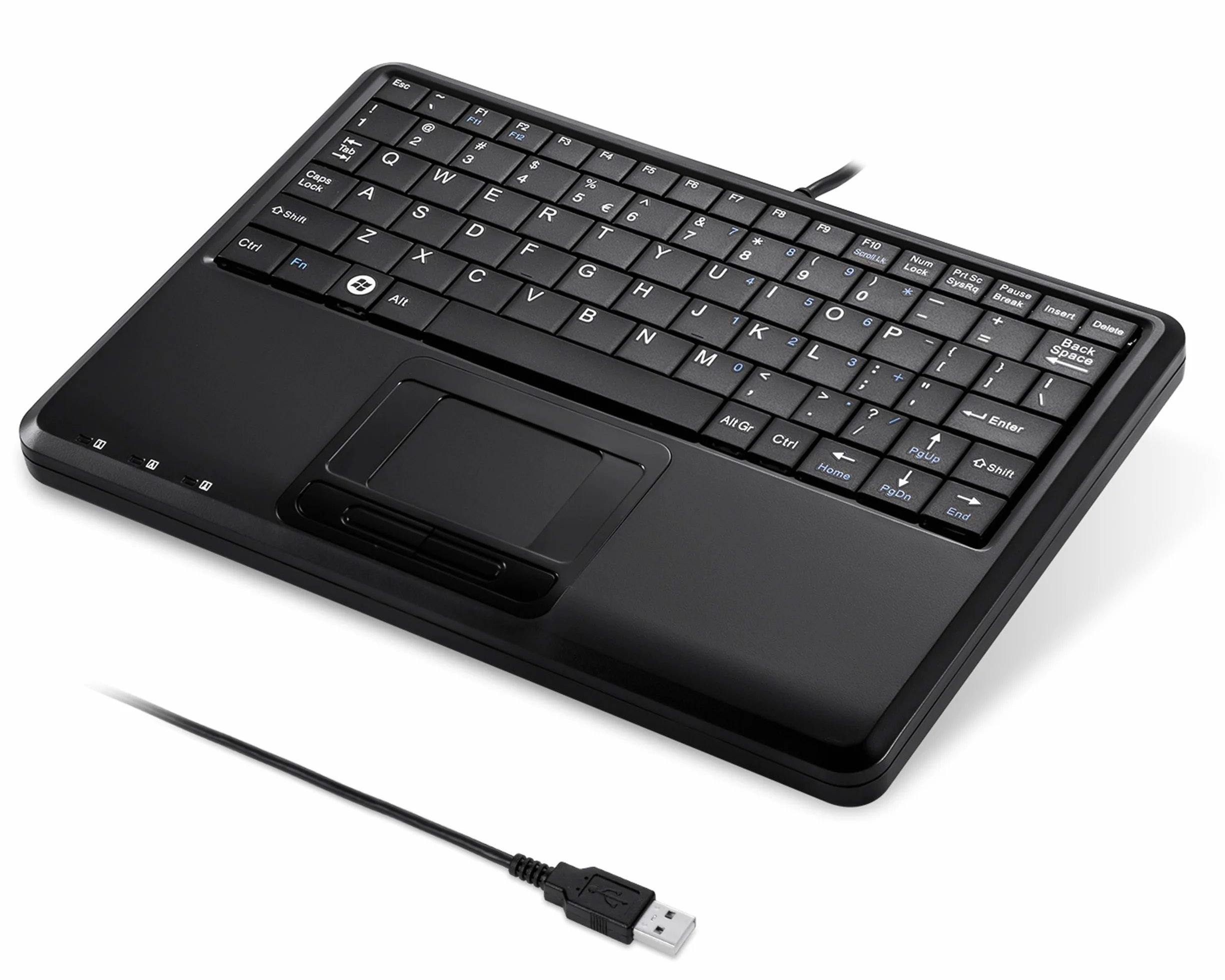 Perixx PERIBOARD-510HPLUS, Super Mini klawiatura przewodowa z touchpadem i koncentratorem USB - układ US English - czarna