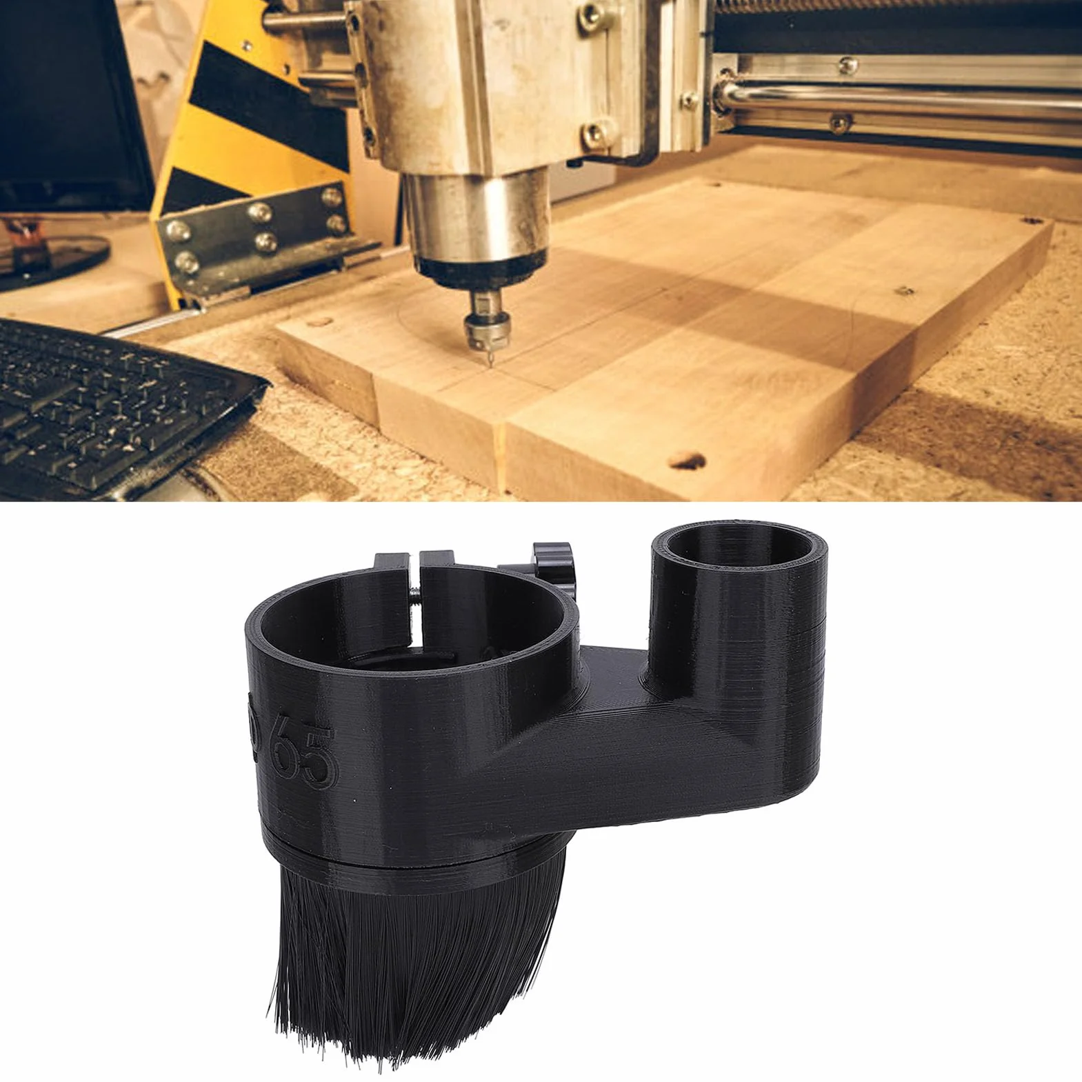 Osłona Przeciwpyłowa Routera CNC 65 Mm, Stopka Przeciwpyłowa CNC ze Zdejmowanym Włosiem, Mocowanie Magnetyczne, do Maszyny do Grawerowania z Silnikiem Wrzeciona 1,5 KW