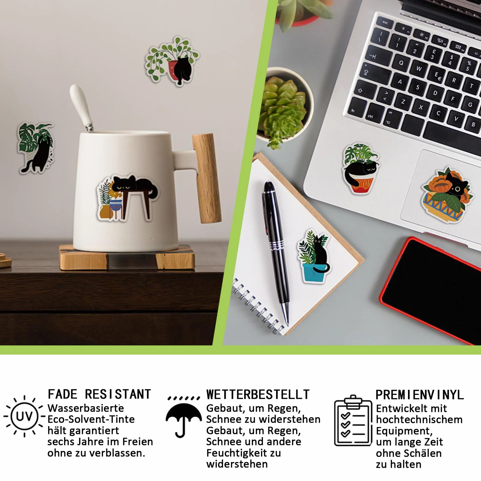 Kawaii naklejki winylowe wodoodporne 60 sztuk 4-6 cm czarne koty rośliny laptop deskorolka rower