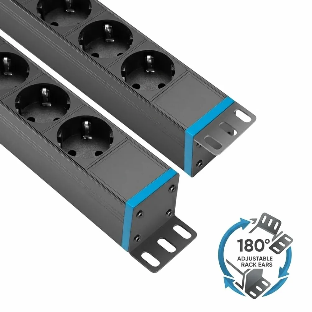 Infitronic - INSV1023 – 19 cali PDU 1HE listwa zasilająca z 6 gniazdami, rozdzielacz prądu z ochroną przed przepięciem + wskaźnik prądu