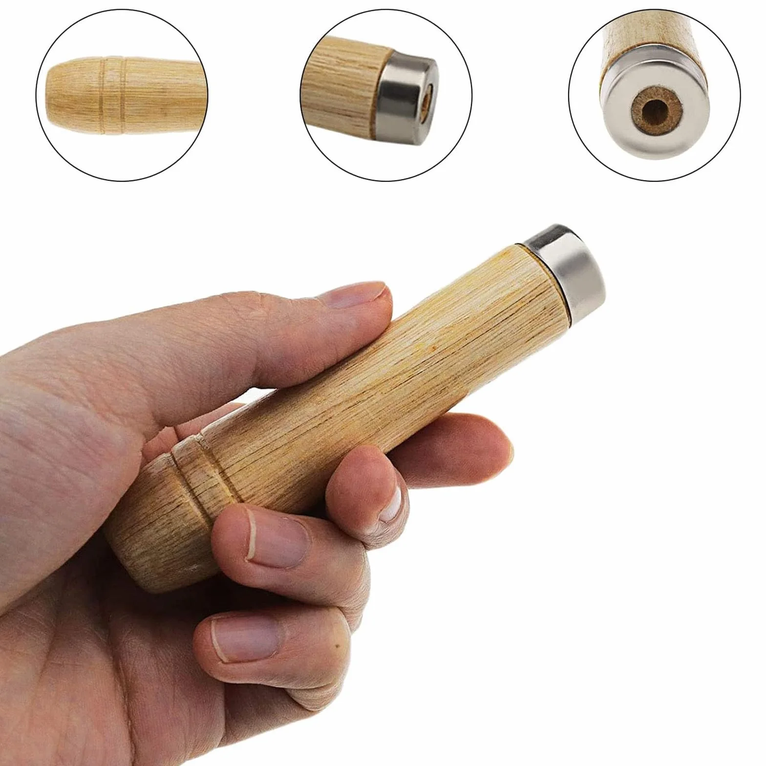 Drewniany uchwyt do pilnika, uchwyt pilnika z mocnym metalowym kołnierzem, do obróbki drewna, stolarzy, do konserwacji narzędzi, otwór 6 mm, długość 105 mm, 15 sztuk