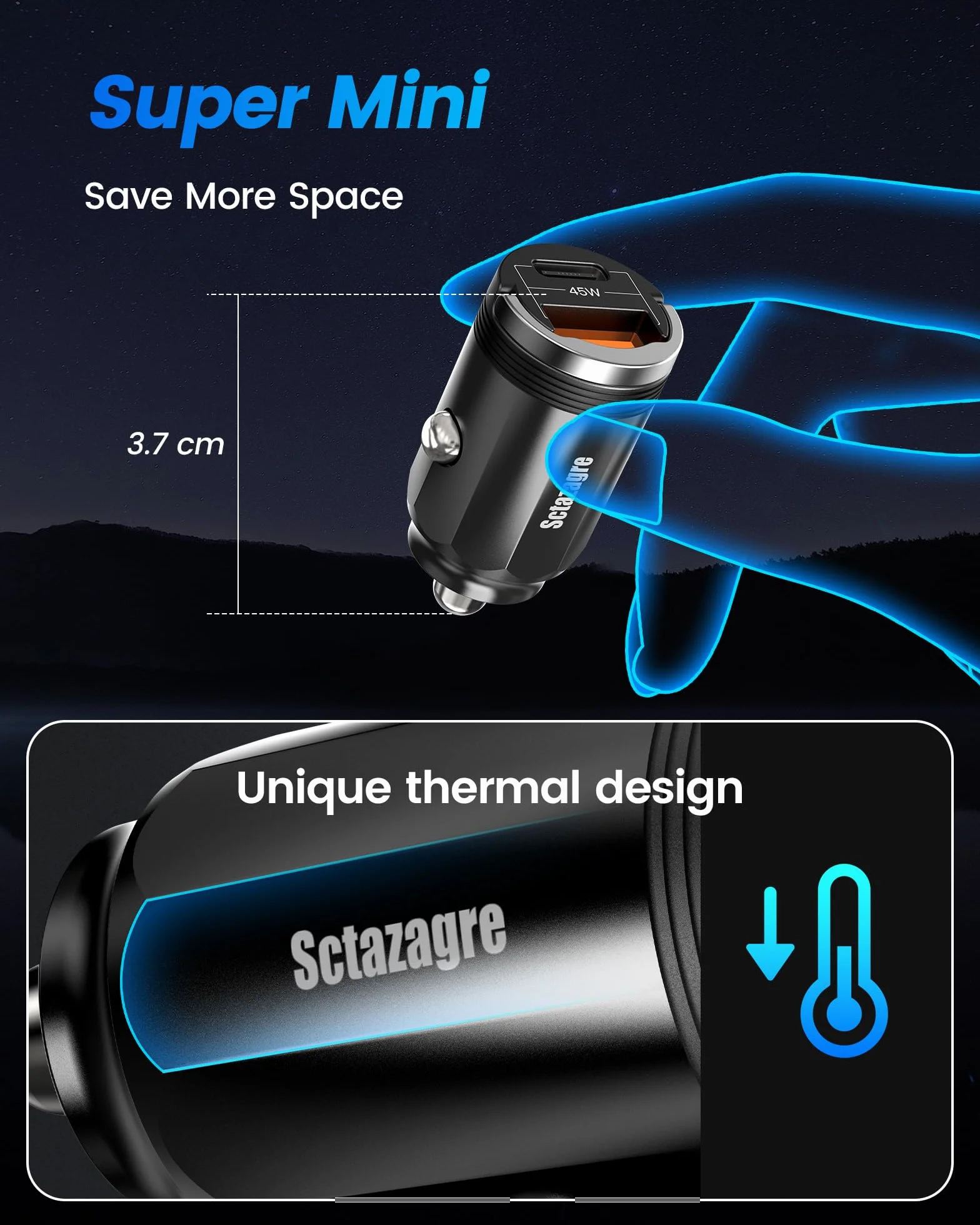 Ładowarka samochodowa USB C PD PPS 45W QC 3.0 szybka ładowarka mini metalowa do iPhone 14 13 12 Pro Max Samsung Huawei