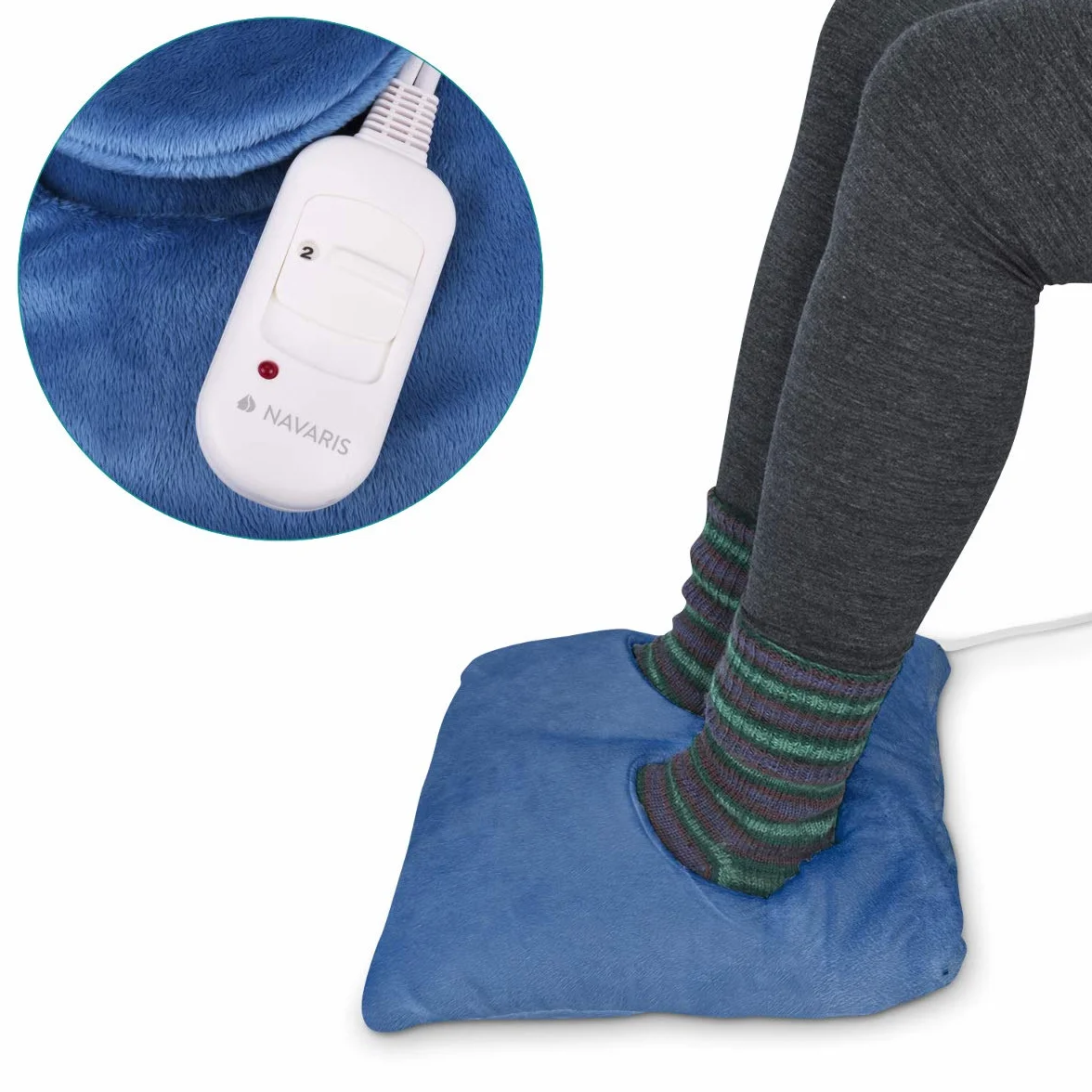 Navaris 2 w 1 elektryczna poduszka grzewcza i ogrzewacz stóp – 38 x 38 cm, 2 poziomy ciepła, 45 W, nadaje się do prania, poduszka rozgrzewająca na plecy, kark, ramiona, stopy, kolor niebieski (Diamond