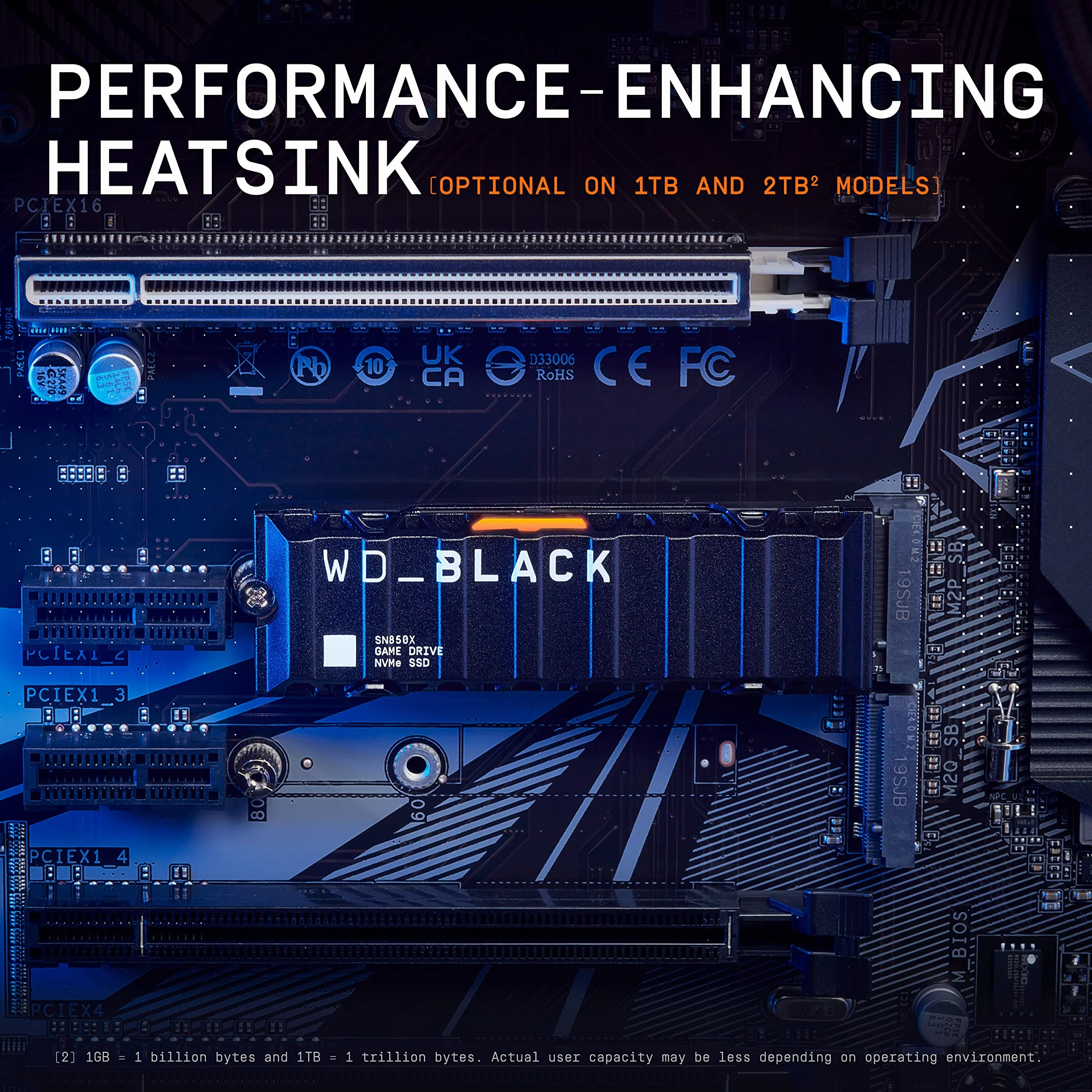 WD_BLACK SN850X 2TB NVMe SSD M.2 2280 z radiatorem, Dysk do gier, Prędkością odczytu do 7300 MB/s, prędkość zapisu do 6600 MB/s, Dysk SSD o wysokiej wydajności, Czarny