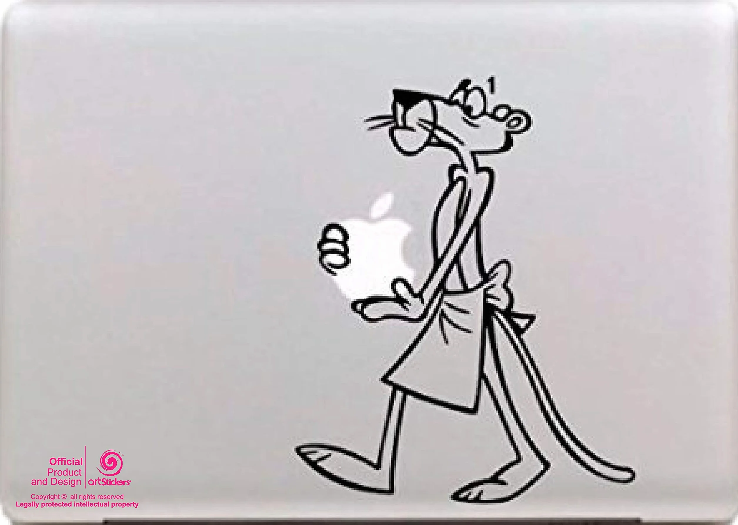 Naklejka na notebook 11" i 13" cal. Różowa Pantera. Klej do notebooka MacBook Pro Air Mac. Kolor czarny Prezent Spilart, znak towarowy