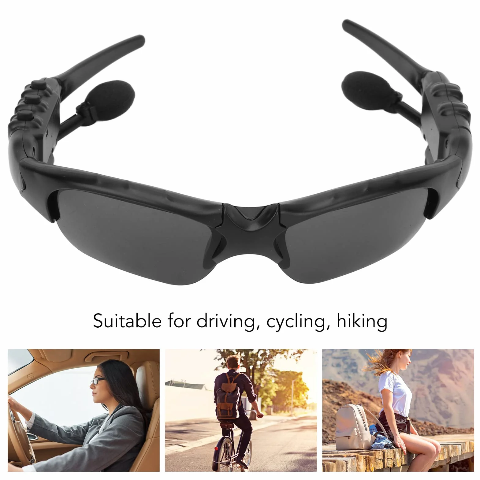 Inteligentne Okulary Przeciwsłoneczne Bluetooth, Czarne Soczewki Polaryzacyjne Bezprzewodowe Muzyczne Okulary Przeciwsłoneczne, Otwarty System Głośników Stereo, Sportowe Okulary Przeciwsłoneczne na