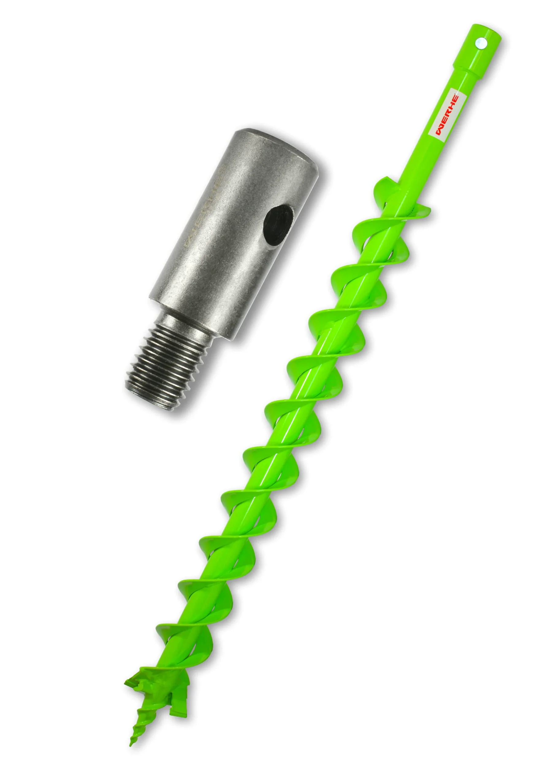 WERHE świder ziemny 60 mm, podwójna spirala, M14 adapter | stal z ostrzy wzmocnionych węglikiem, długość całkowita 80 cm, głębokość robocza 60 cm, uchwyt 20 mm