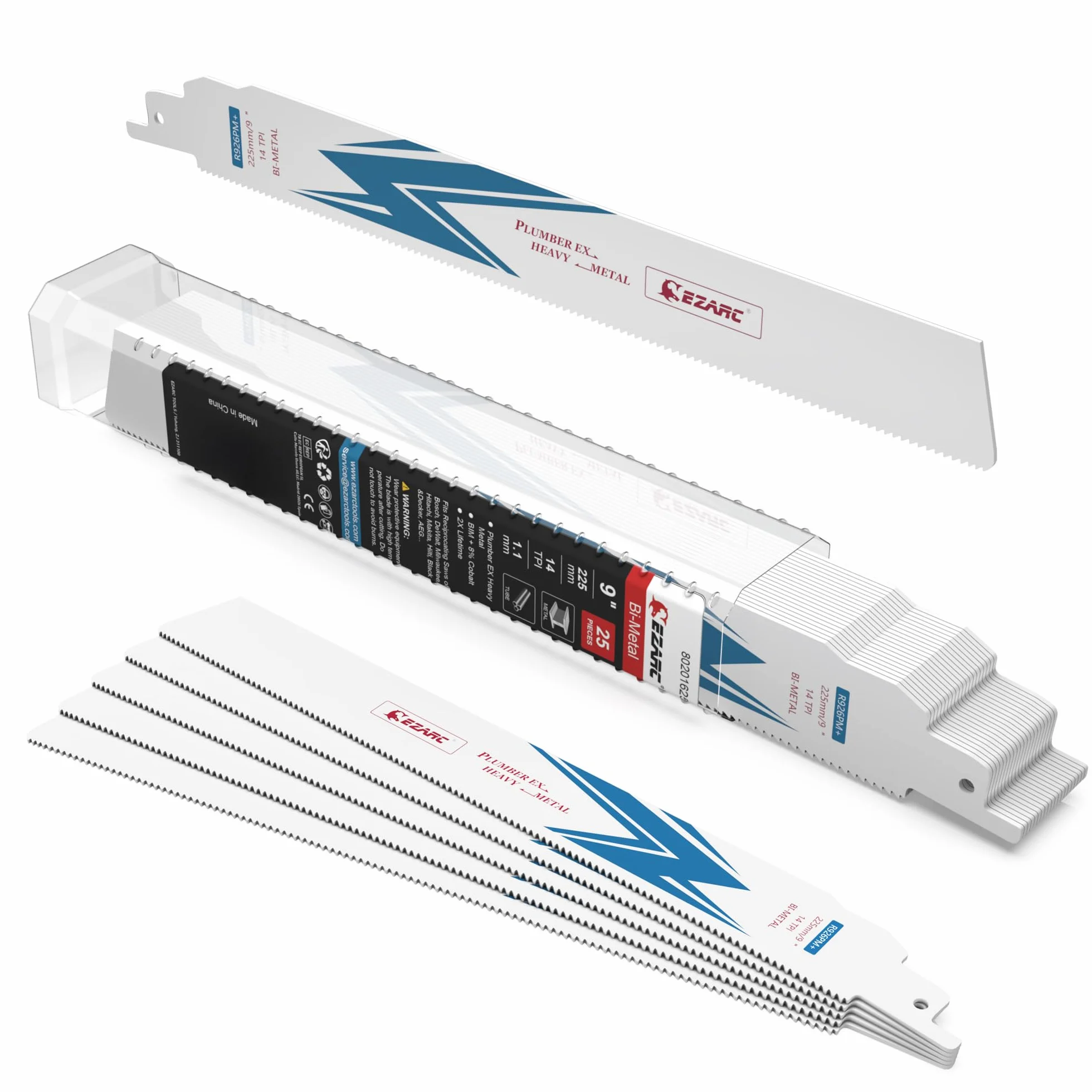 EZARC Brzeszczoty do piły szablastej R926PM+ nadają się do cięcia metali heavy 14TPI 225 mm, 25-częściowy