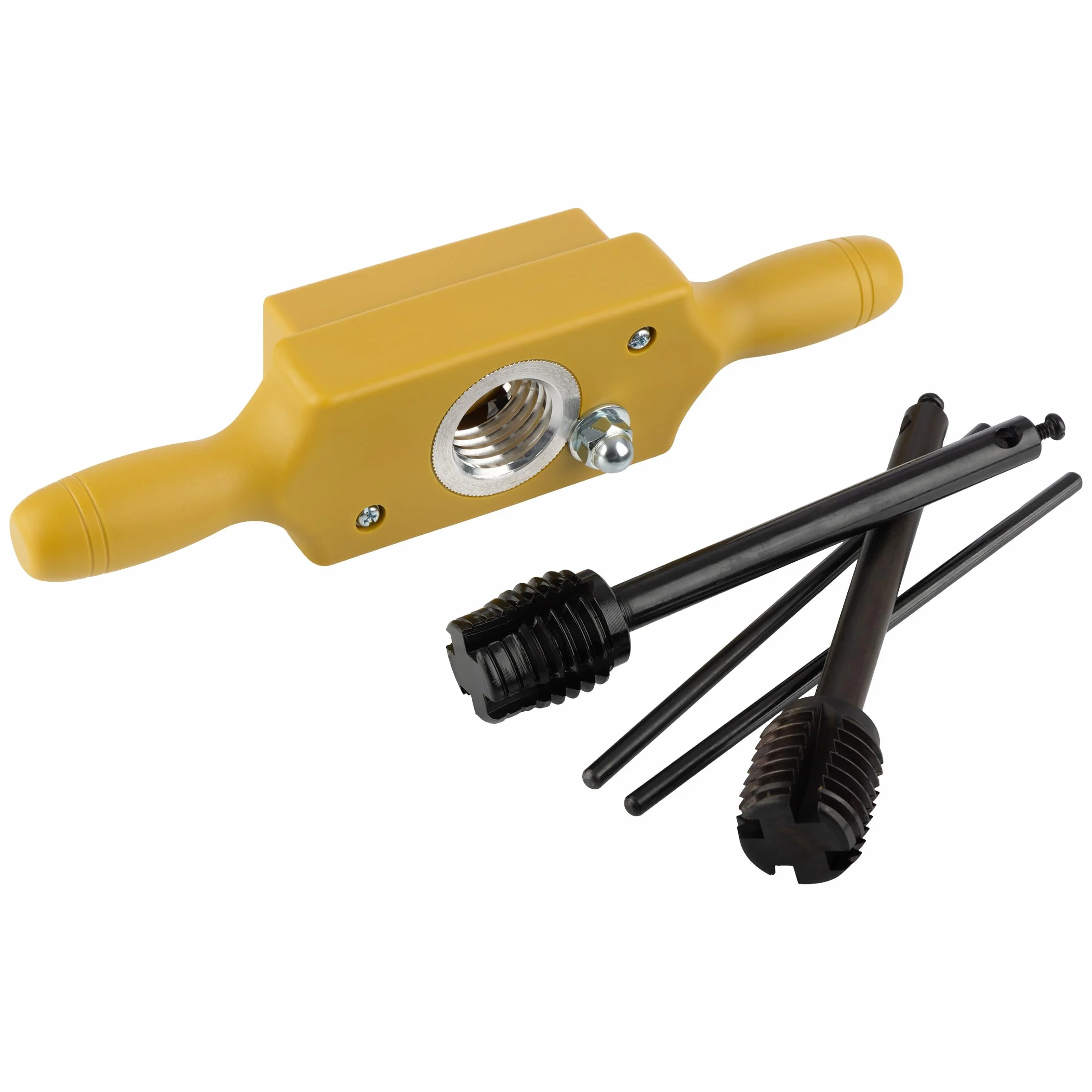 Kings County Tools Zestaw gwintów i matryc, rozmiar 1 cal, tnie męskie i żeńskie drewniane nici, dwuręczna skrzynka na gwinty, kran dolny, trwałe stalowe frezy z aluminiowymi okuciami ściernymi