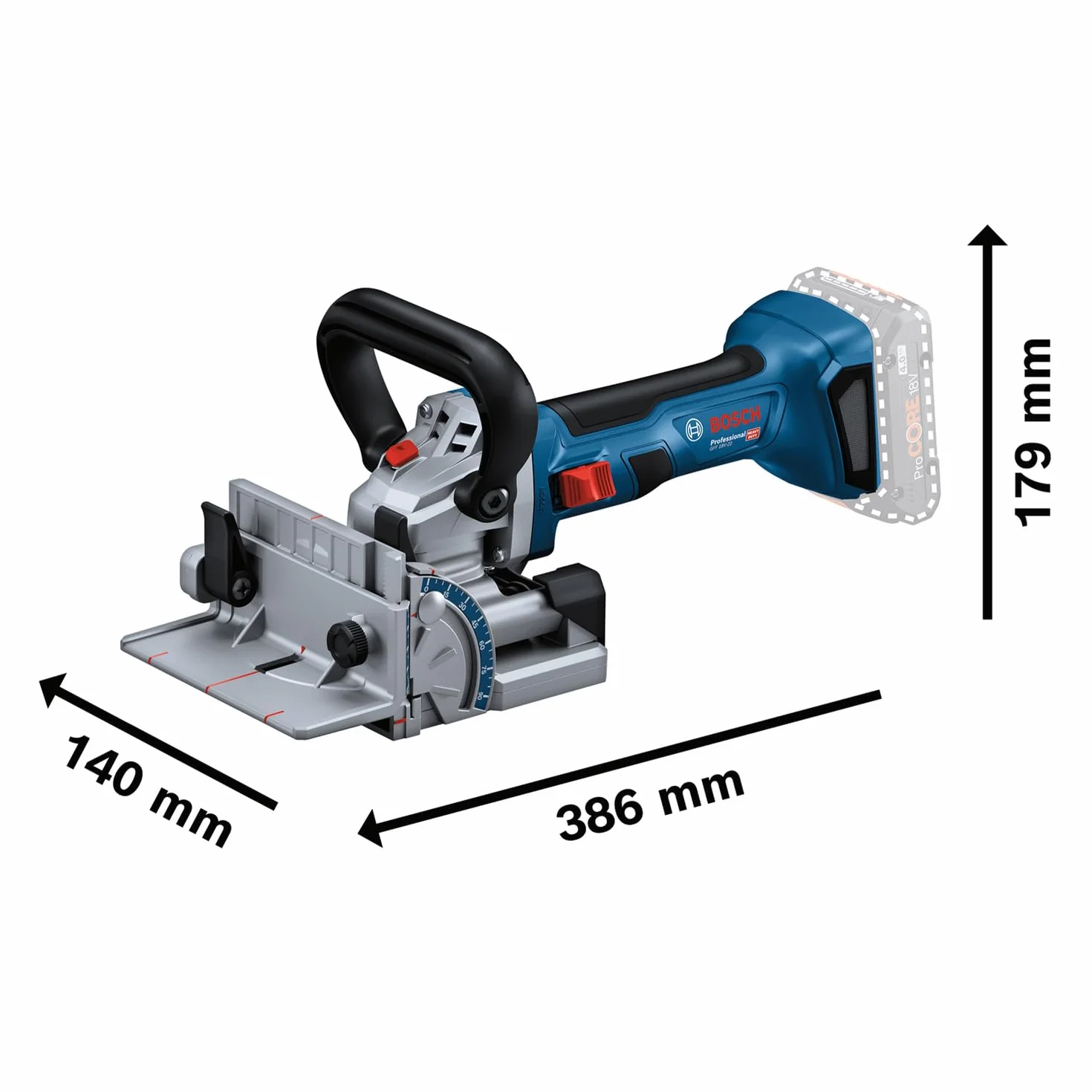 System profesjonalny 18 V firmy Bosch: lamelownica akumulatorowa GFF 18V-22 (frez tarczowy Ø 105 mm, worek na pył, płyta nasadzana, klucz widełkowy, wypełnienie, walizka L-BOXX, bez akum./ładowarki)