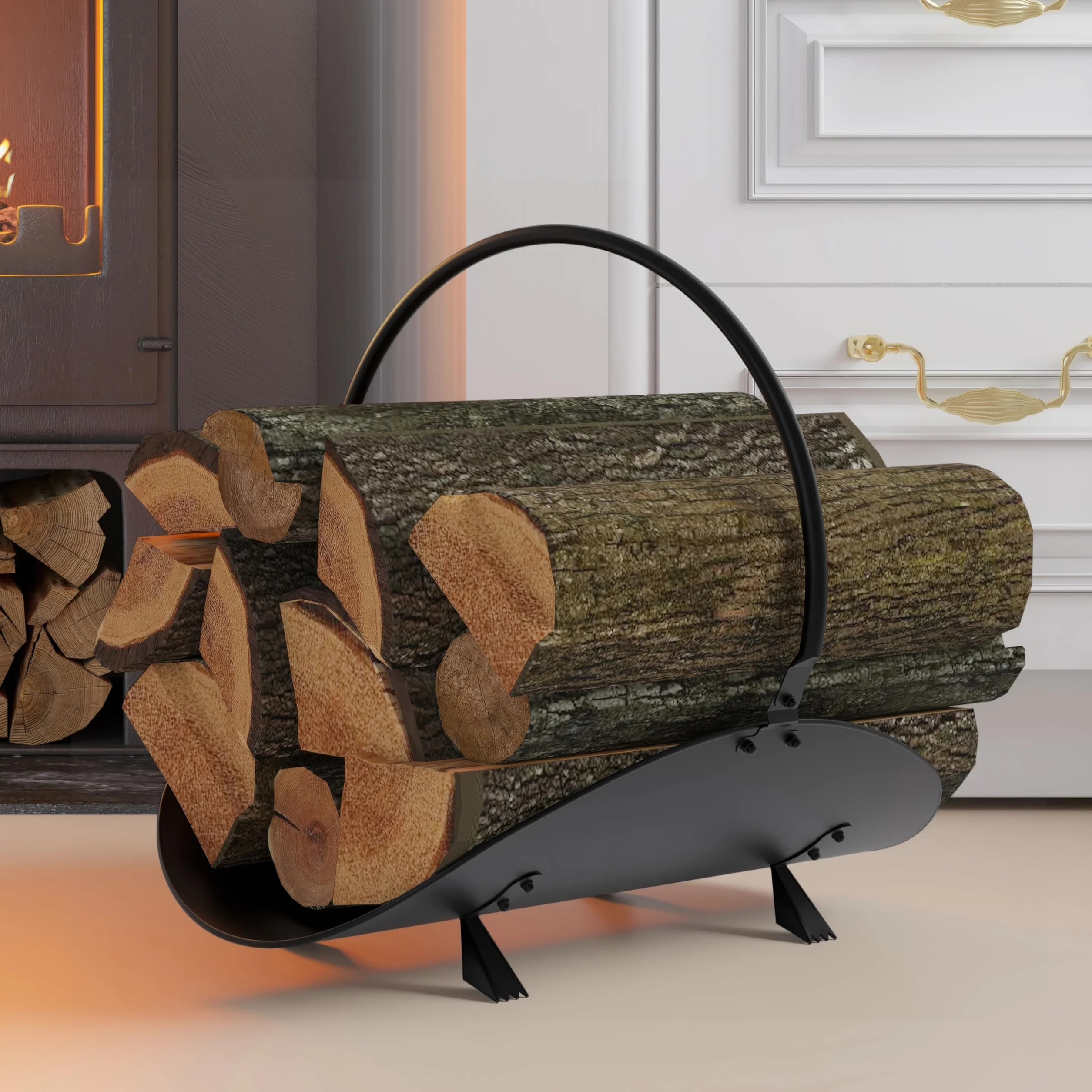 Kingson Czarny kosz na kłody - 48 x 34 x 37 cm - nowoczesne rozwiązanie do przechowywania kłód kominkowych