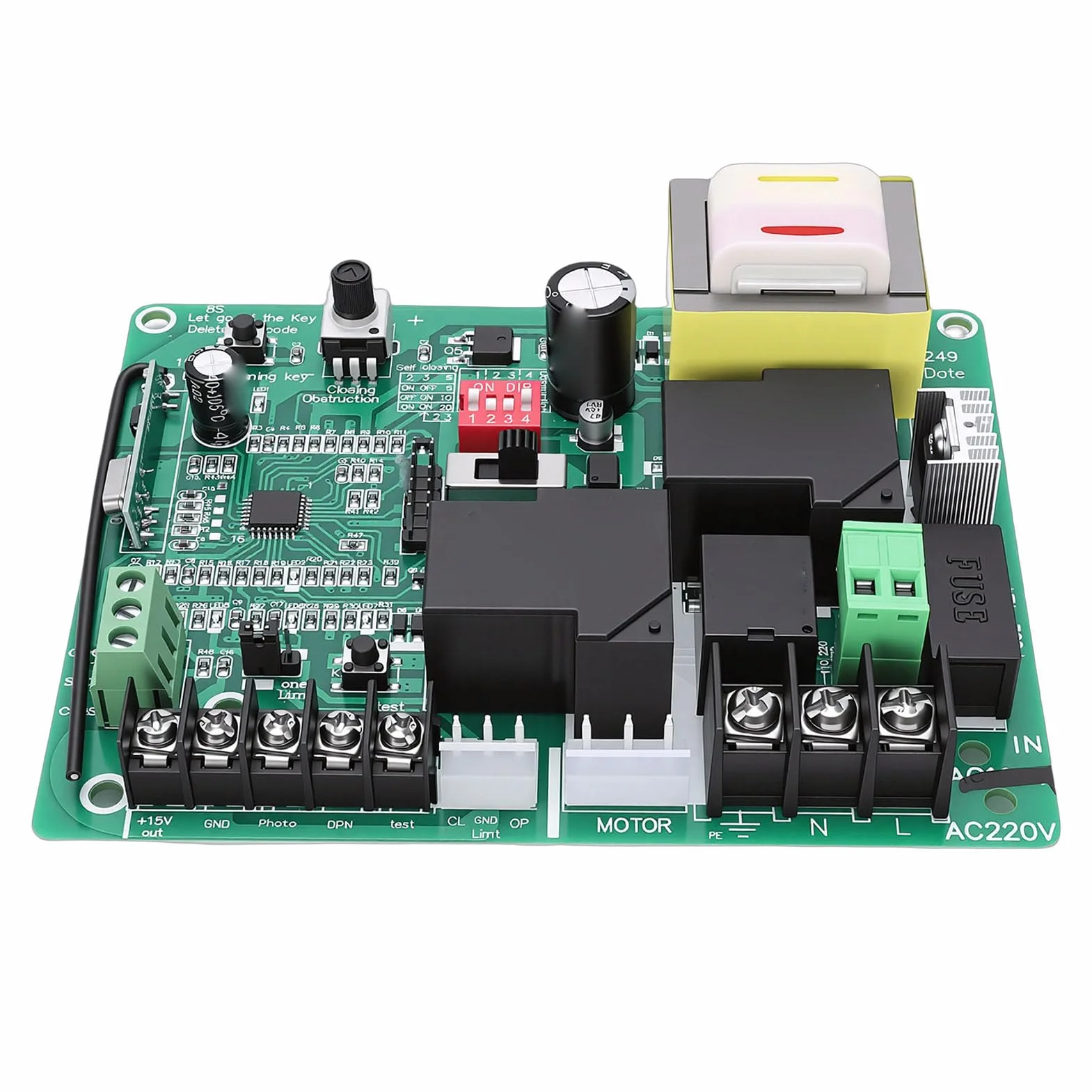 Płyta Sterująca Mechanizmu Otwierania Bramy Przesuwnej, 433,92 MHz Rolling Code Zestaw Płytek Drukowanych Elektrycznego Kontrolera Drzwi z 2 Pilotami do Użytku Fabrycznego (220V)