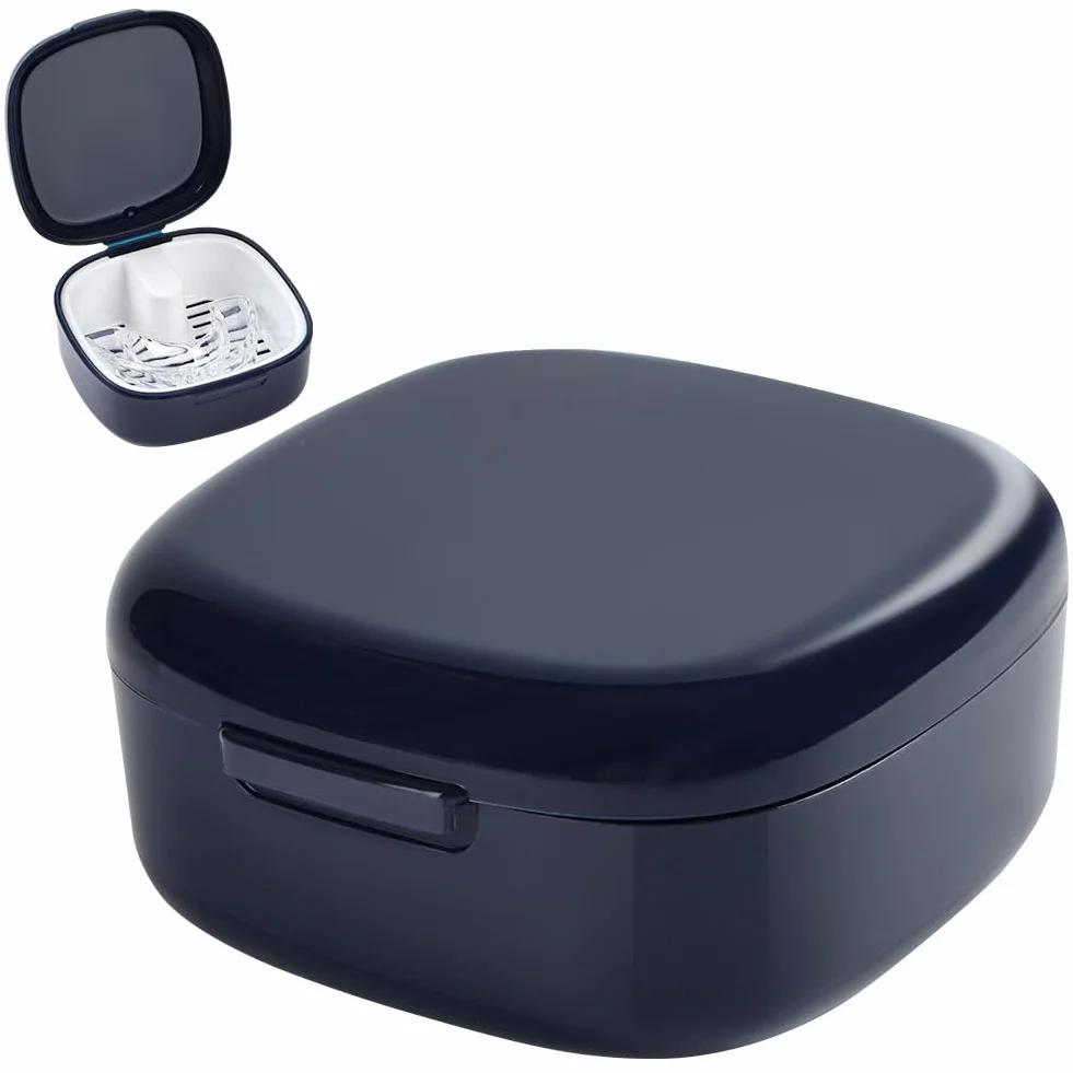 Flintronic Etui na protezę ustalającą, zestaw do czyszczenia protez do aparatów ortodontycznych, osłon dziąseł, przenośne pudełko z koszem sitka, niewidoczne pudełko do przechowywania aparatów