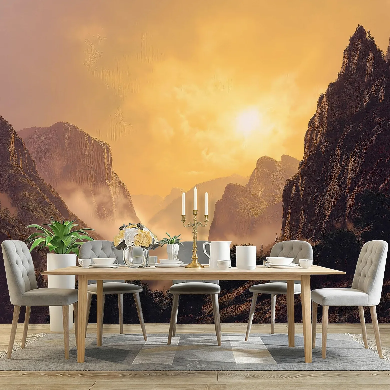 Fototapeta Naturalne Góry Słońce Krajobraz Fotografia Mural Sypialnia Pokój dziecięcy, 300 x 210 cm Fototapeta Artystyczna, Żółta Brązowa