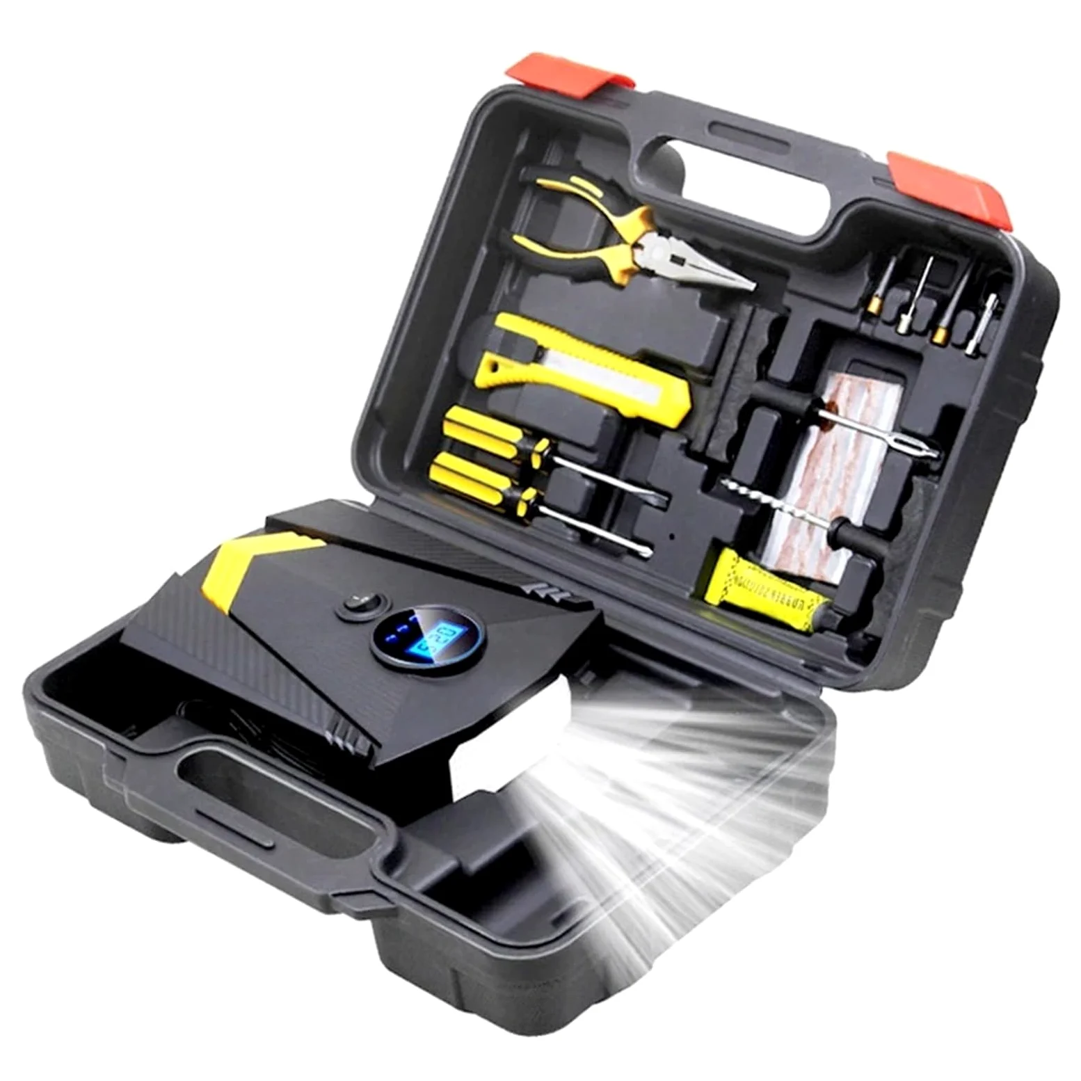 Pompka Do Opon Cyfrowa Pompka Do Opon Samochodowych Oświetlenie Automatyczna Sprężarka Powietrza Do Opon Do Kół Samochodowych Elektryczna Inflator Opon 12V(Digital with Box)