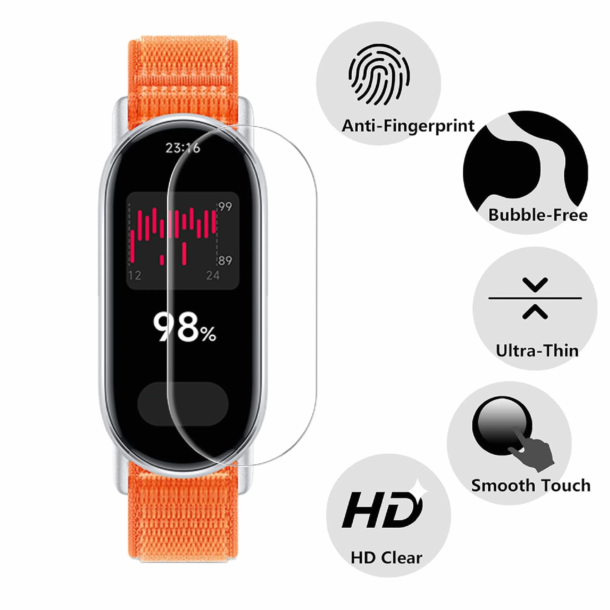 GIOPUEY Ochraniacz ekranu do Xiaomi Mi Smart Band 9, [6 opakowań] elastyczna folia ochronna na ekran TPU, odporna na pęcherzyki powietrza, odporna na zużycie, przezroczysta