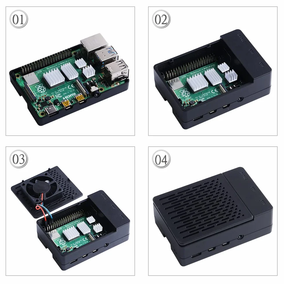GeeekPi Obudowa do Raspberry Pi 4 z PWM Wentylatorem 40x40x10mm i 4 Radiatorami - Model B 8GB/4GB/2GB (Czarna)