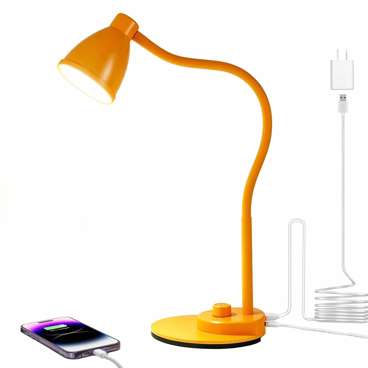 BOHON Lampa biurkowa LED z portem ładowania USB, 3 tryby kolorów, w pełni przyciemniana lampa do czytania, automatyczne ściemnianie, elastyczna lampa stołowa na szyję, do domu, biura, akademika, przy