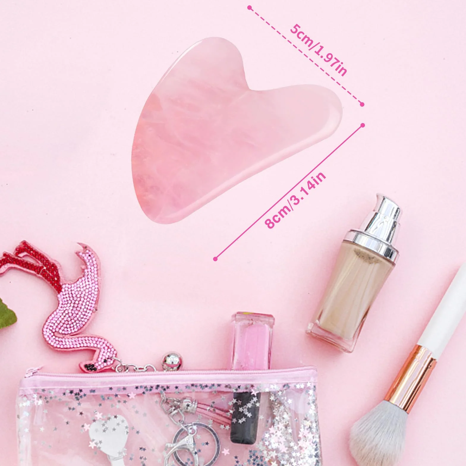 Gua Sha kamienie do twarzy z jadeitu w kształcie serca, Guasha Board, narzędzie do masażu twarzy, oczu, szyi, do pielęgnacji skóry (różowe)