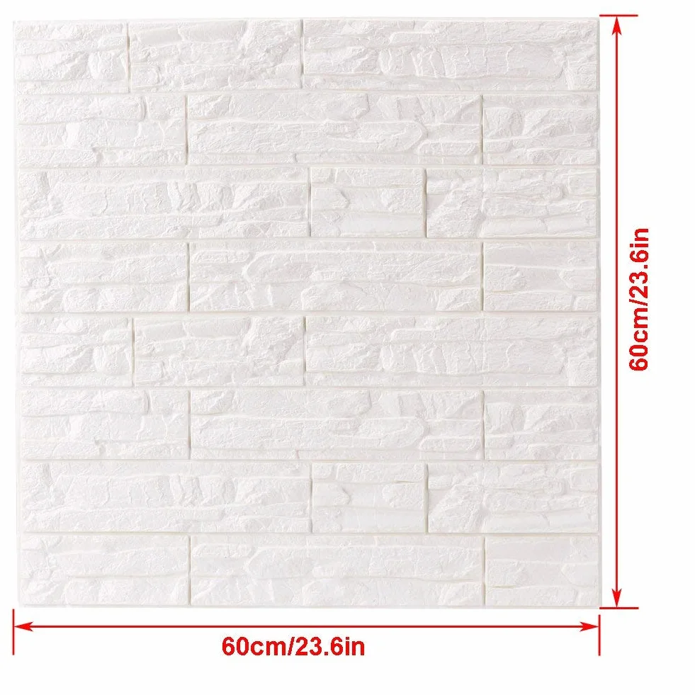 Tapeta 3D Z Cegły, Samoprzylepne Płytki Ścienn Wodoodporne Efekt murarski Dekoracja Domu Panel Ścienny 3D Nadaje Się Do Kuchni, Łazienki, Salonu (12 Szt, Biała)