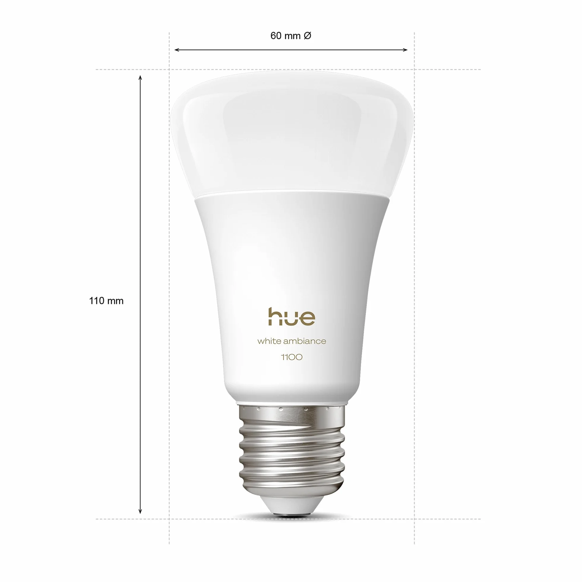 Żarówka Philips Hue Smart LED A60, White Ambiance, trzonek E27, 8,1 W, pełne spektrum światła 1000K–20000K, 1100 lumenów, przyciemnianie, działa z Alexa, Google Assistant i Apple Home, op. 2 szt.