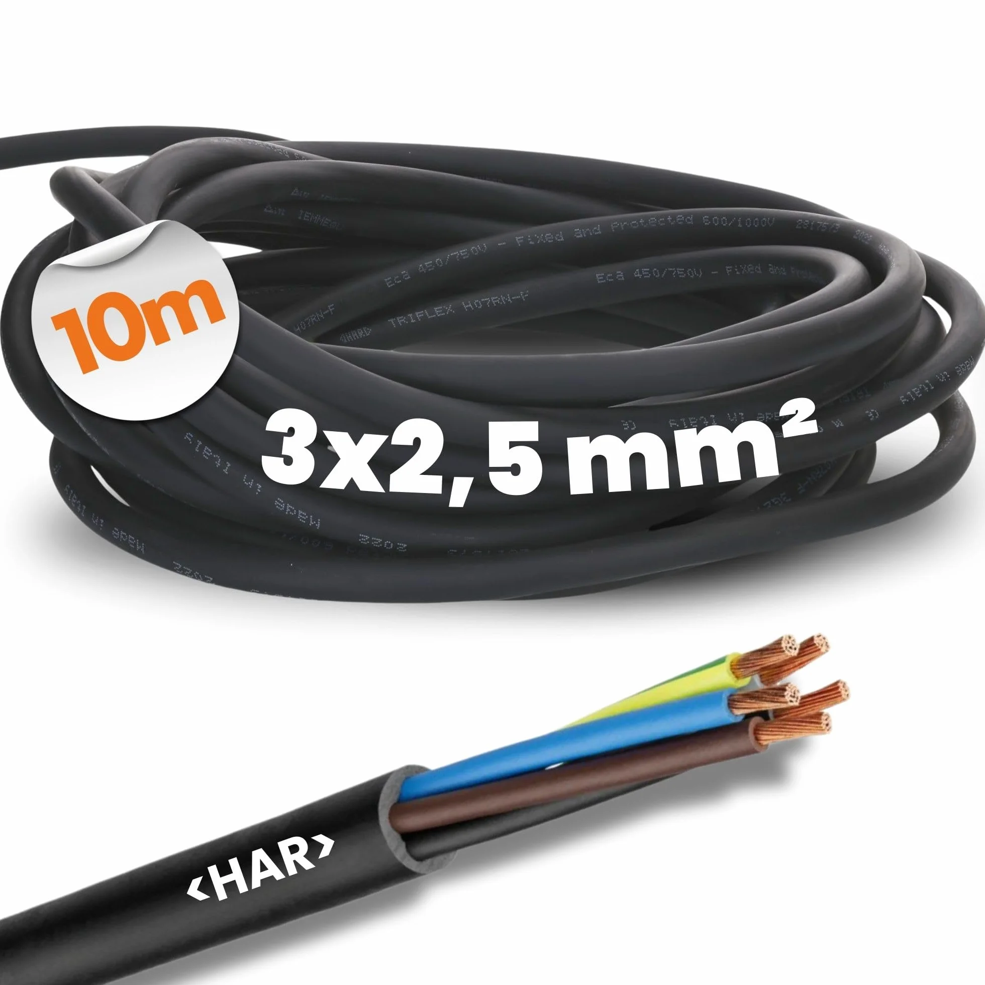 10 metrów Lapp 1600118 H07RN-F 3x2,5 mm² elastyczny przewód gumowy z żyłą ochronną I odporny na promieniowanie UV do użytku zewnętrznego I olejoodporny I trudnopalny