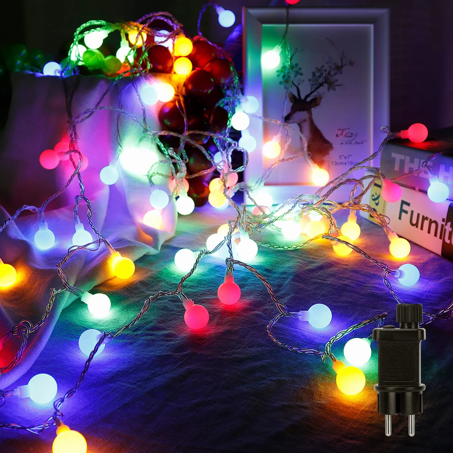 Łańcuch świetlny z kulką, 5 m, 50 diod LED, 8 trybów pracy, funkcja pamięci, łańcuch świetlny z wtyczką do użytku na zewnątrz/wewnątrz, idealny do sypialni, na balkon, imprezę, wesele, kolorowy
