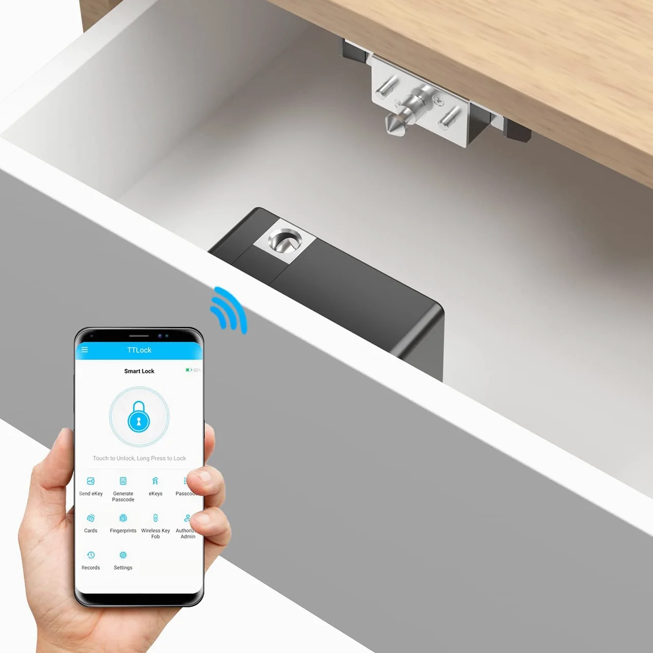Zamek do szuflady Bluetooth, TTlock współpracuje z Google Home i Alexa, inteligentne zamki do szafek RFID, ukryta blokada magnetyczna, do tajnych mebli do przechowywania, drewniana szafa NFC