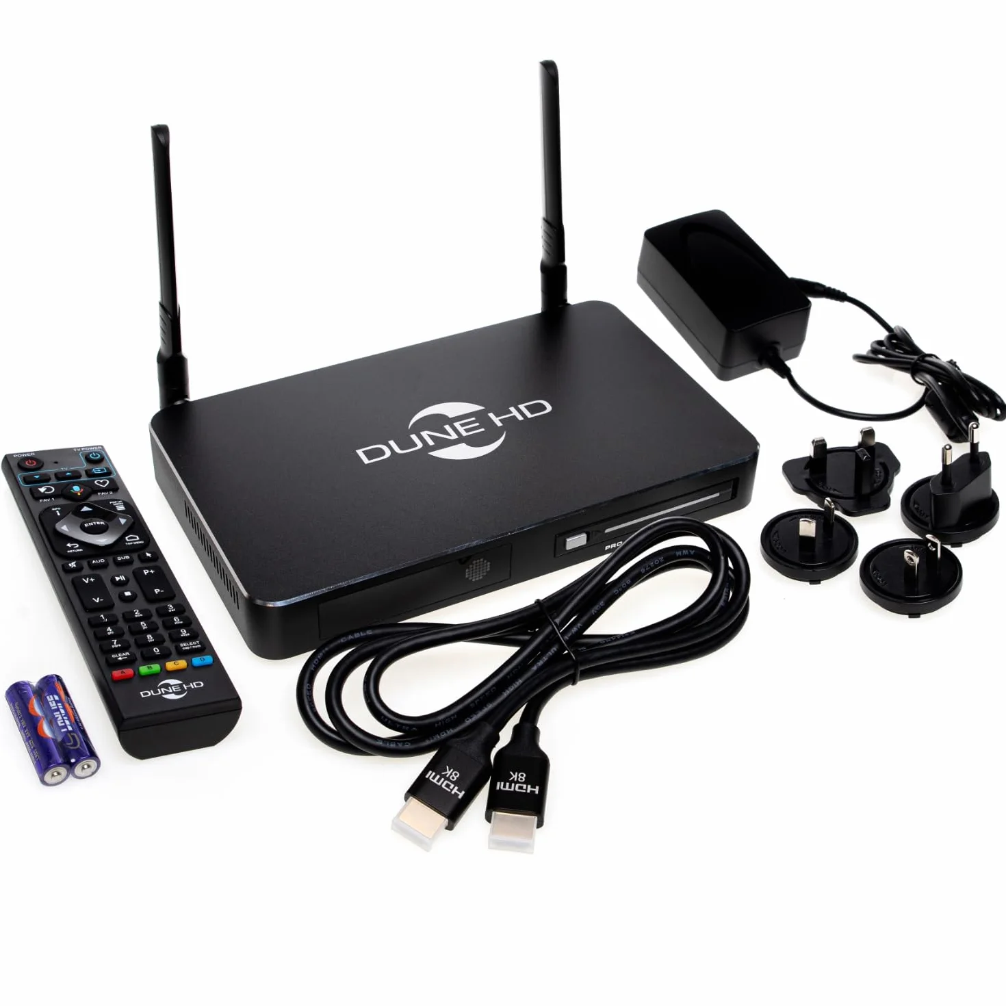 Dune HD Pro One 8K Plus, 8K UHD, odtwarzacz multimedialny, Android Smart Box, S928X, HD-Audio, HDMI, BT, WiFi6, 1Gbit, USB 3.0, 8 GB, 64 GB, stojak na HDD, 8Kp60