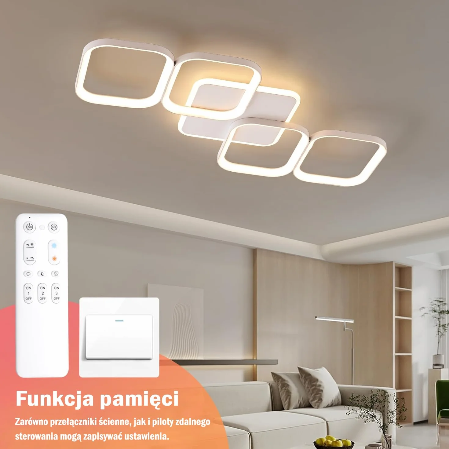 ANTENLICHT Lampa Sufitowa LED z Pilotem, Ściemniana 2700-6500K z Funkcją Pamięci, 50W 5600LM, Aluminiowa do Salonu, Sypialni i Przedpokoju