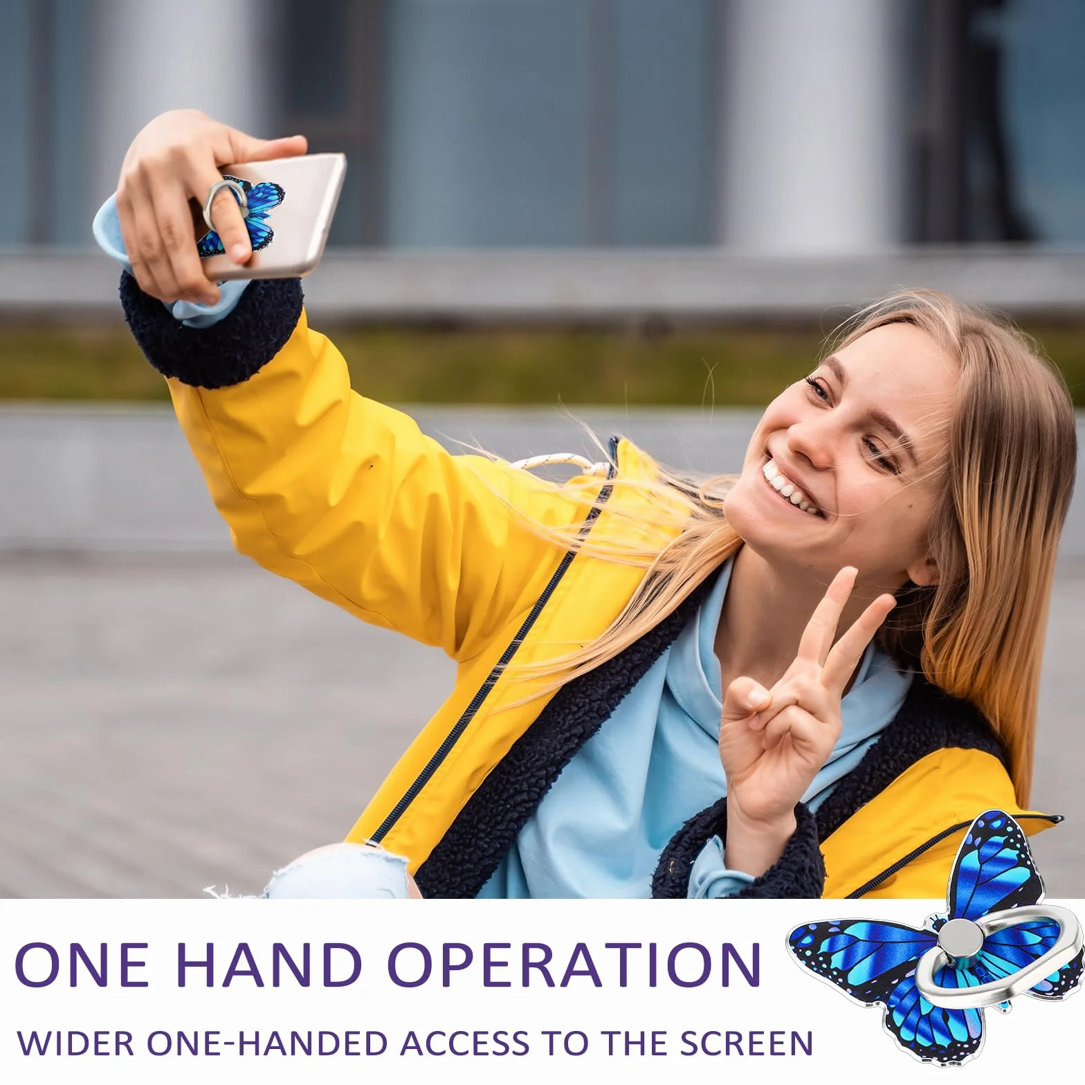 Mabor Uchwyt na pierścień do telefonu motyl uchwyt na telefon komórkowy metalowy pierścień uchwyt na telefon uchwyt na telefon palec stojak kompatybilny z etui na telefon komórkowy smartfon obrót o