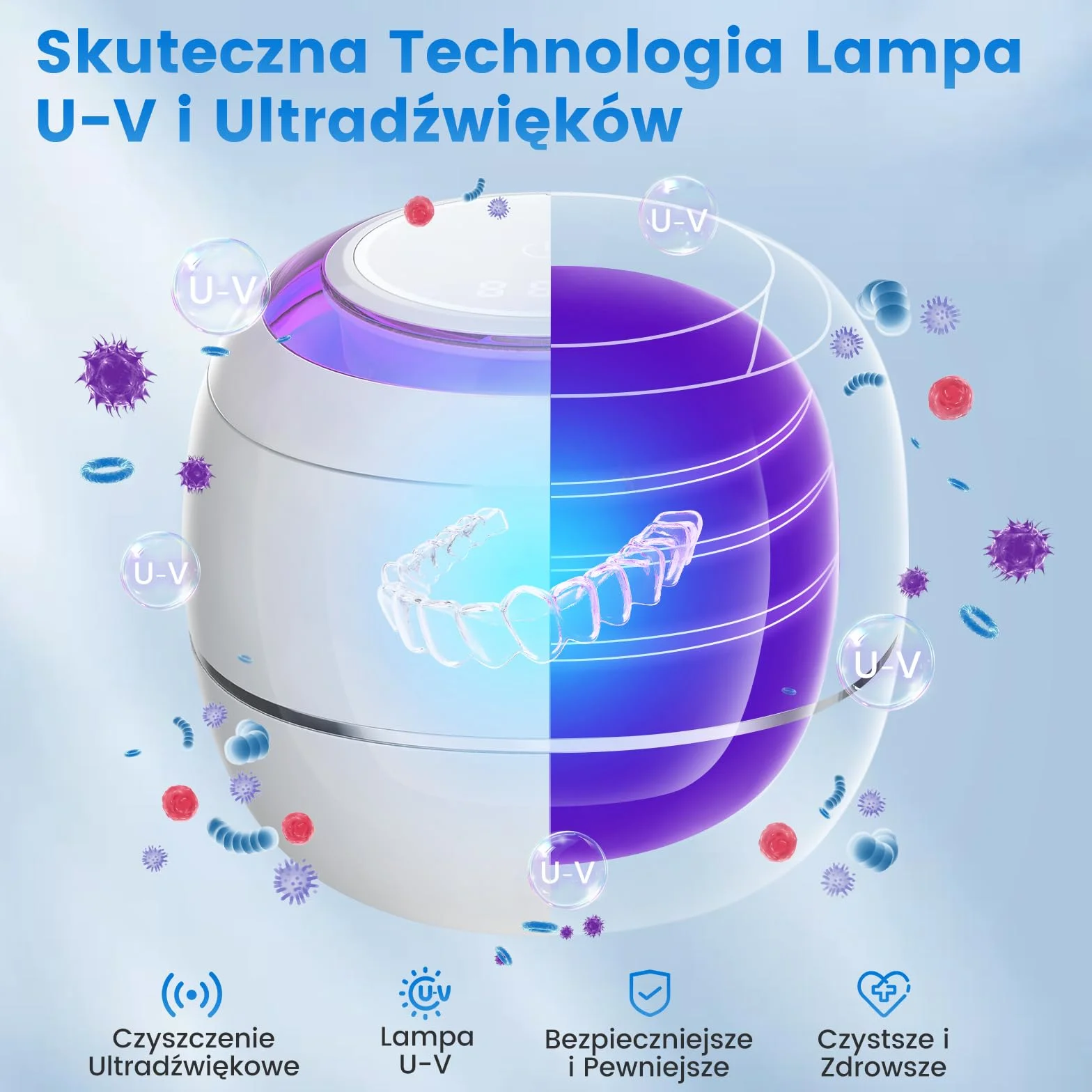 SEANCHEER Urządzenie Do Czyszczenia Ultradźwiękowego | 48000Hz | 24W | 180ML | Czyścik Ultradźwiękowy z lampą UV Do | Protez | Retainerów | Alignerów | Szyn Zębowych | Biżuterii | (Biały)