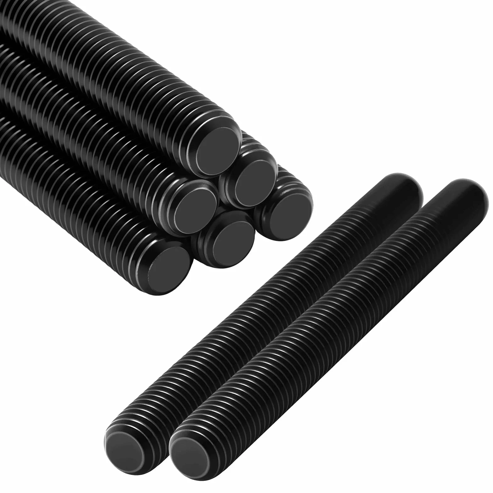 Pręt gwintowany M6 x 50 mm, 12 sztuk prętów gwintowanych DIN976, pręt gwintowany M6, stal nierdzewna, A2, V2A, czarny, do budowy mebli, prac budowlanych, montażu maszyn, mocowania i połączeń