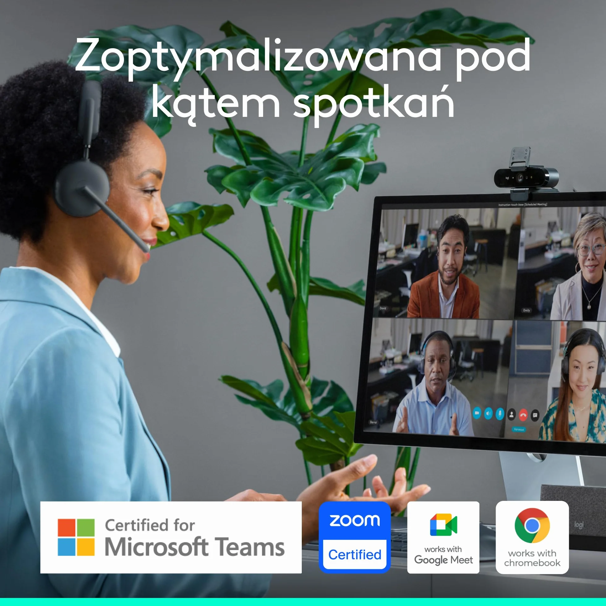 Logitech Brio 4K kamera internetowa z mikrofonem i redukcją szumów, automatyczna korekcja światła HD, do Teams Zoom Meet PC Mac
